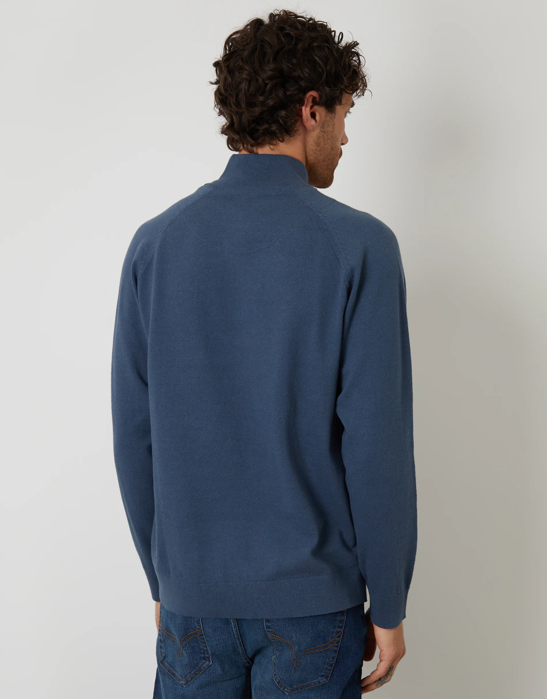 Mock Tee Textured Knit Quarter Zip Jumper in Denim Blue - Image 2