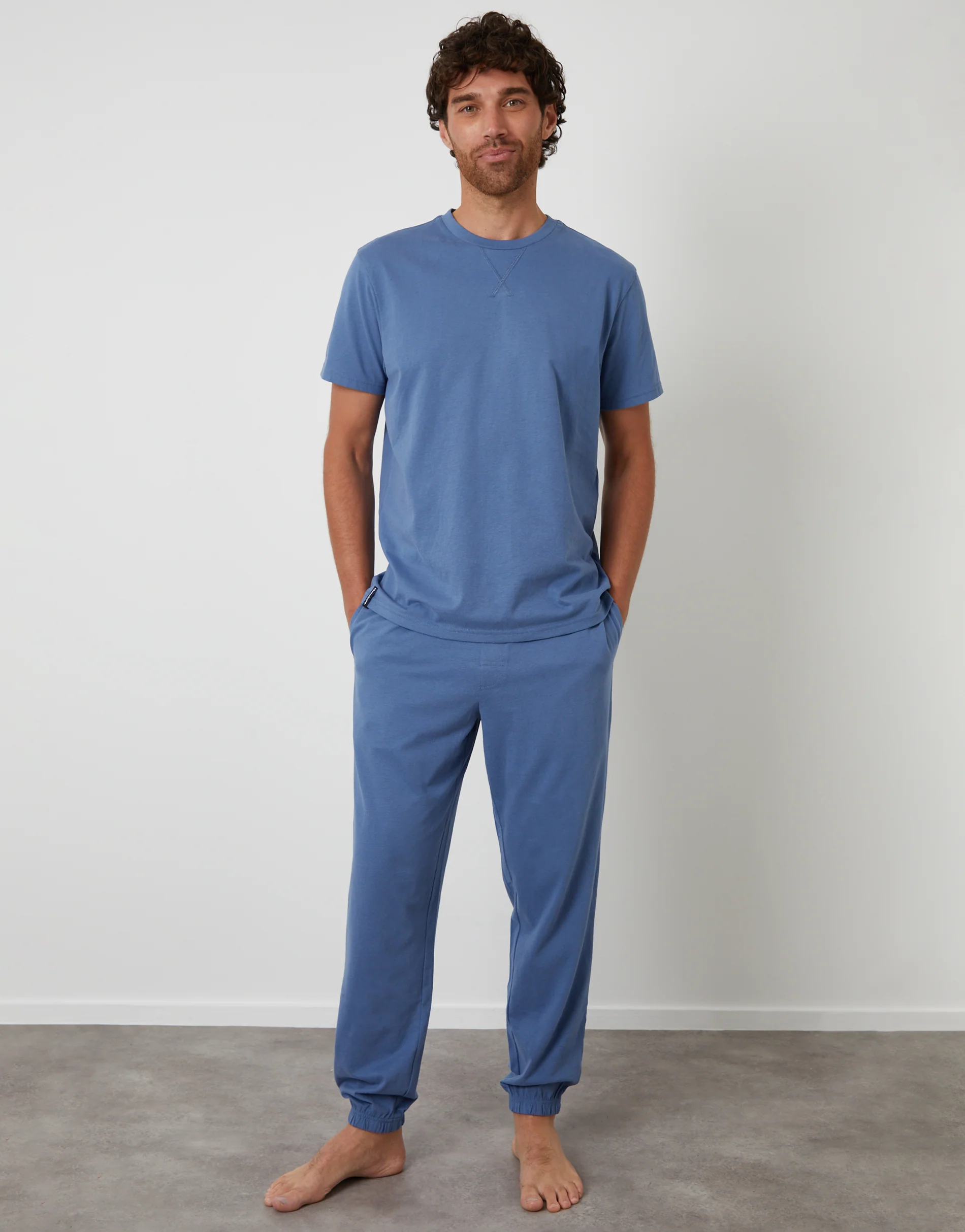Peached Cotton Pyjama Set in Denim Blue - Image 4