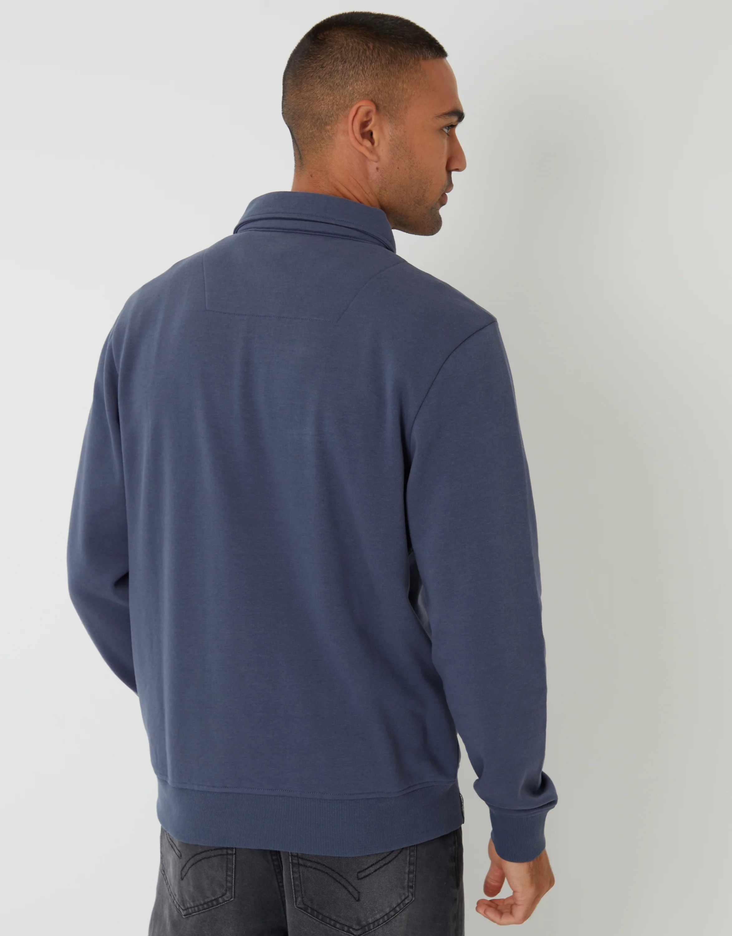 Quarter Zip Collared Sweatshirt in Denim Blue - Image 2