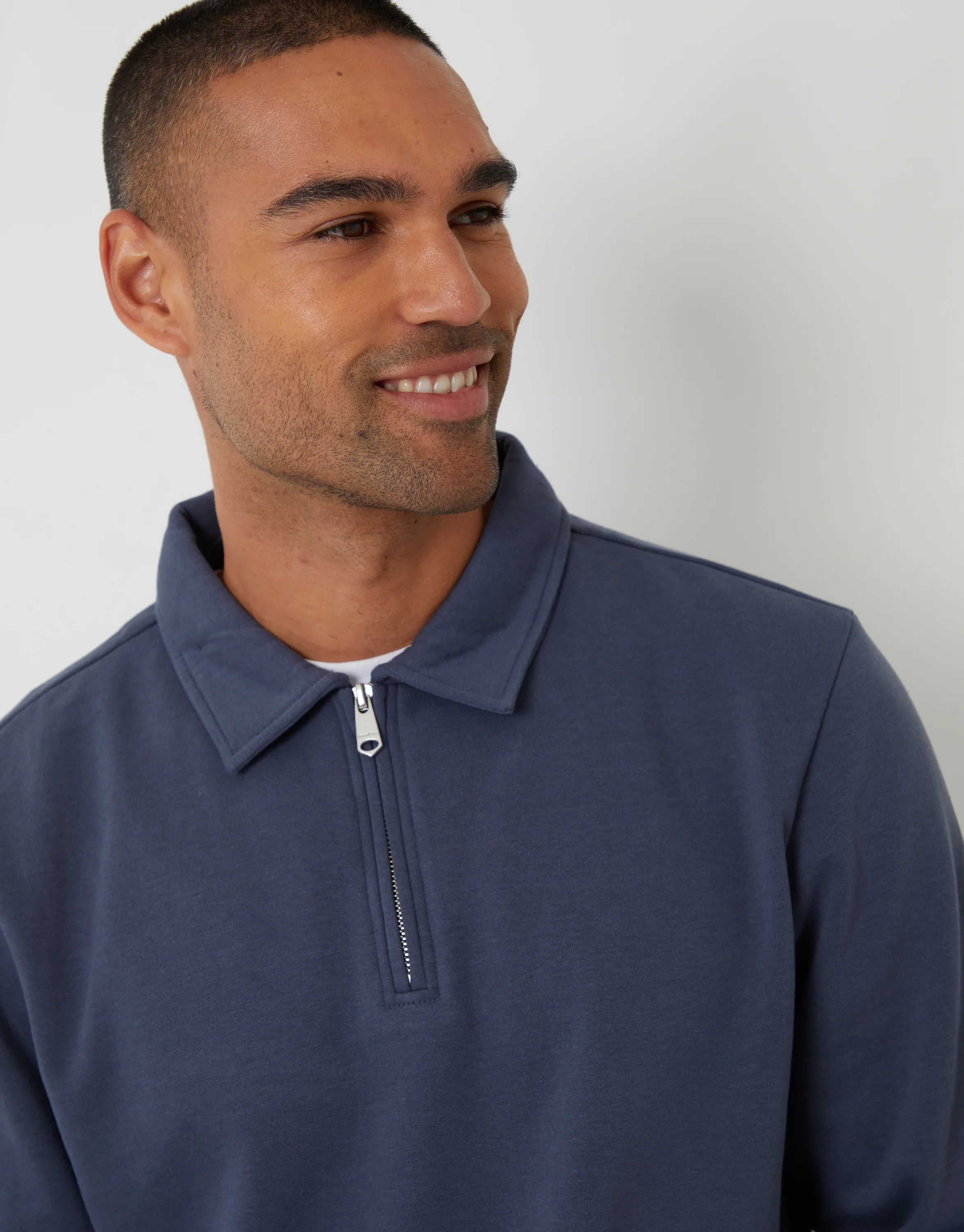 Quarter Zip Collared Sweatshirt in Denim Blue - Image 4