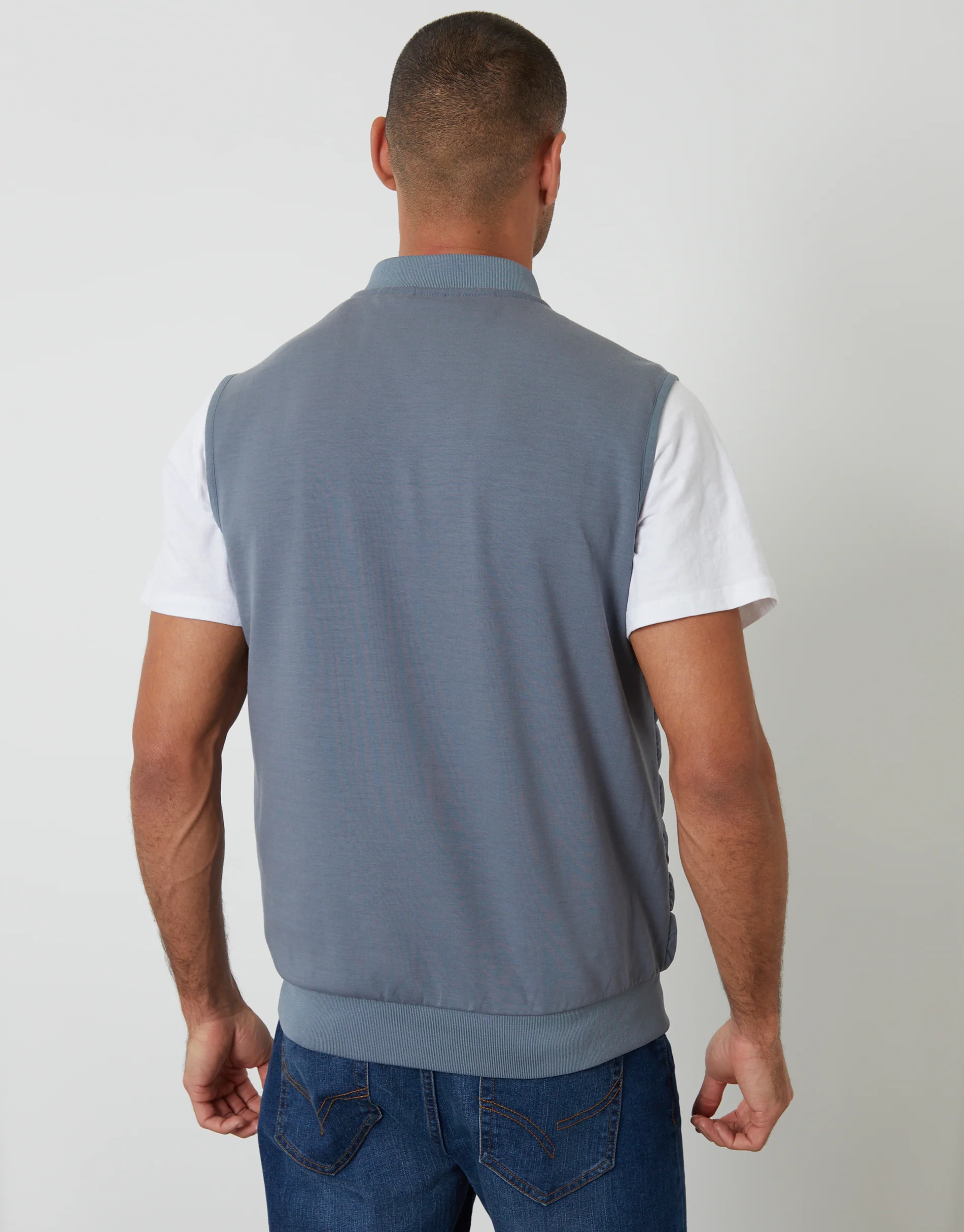Quilted Hybrid Gilet in Denim Blue - Image 2