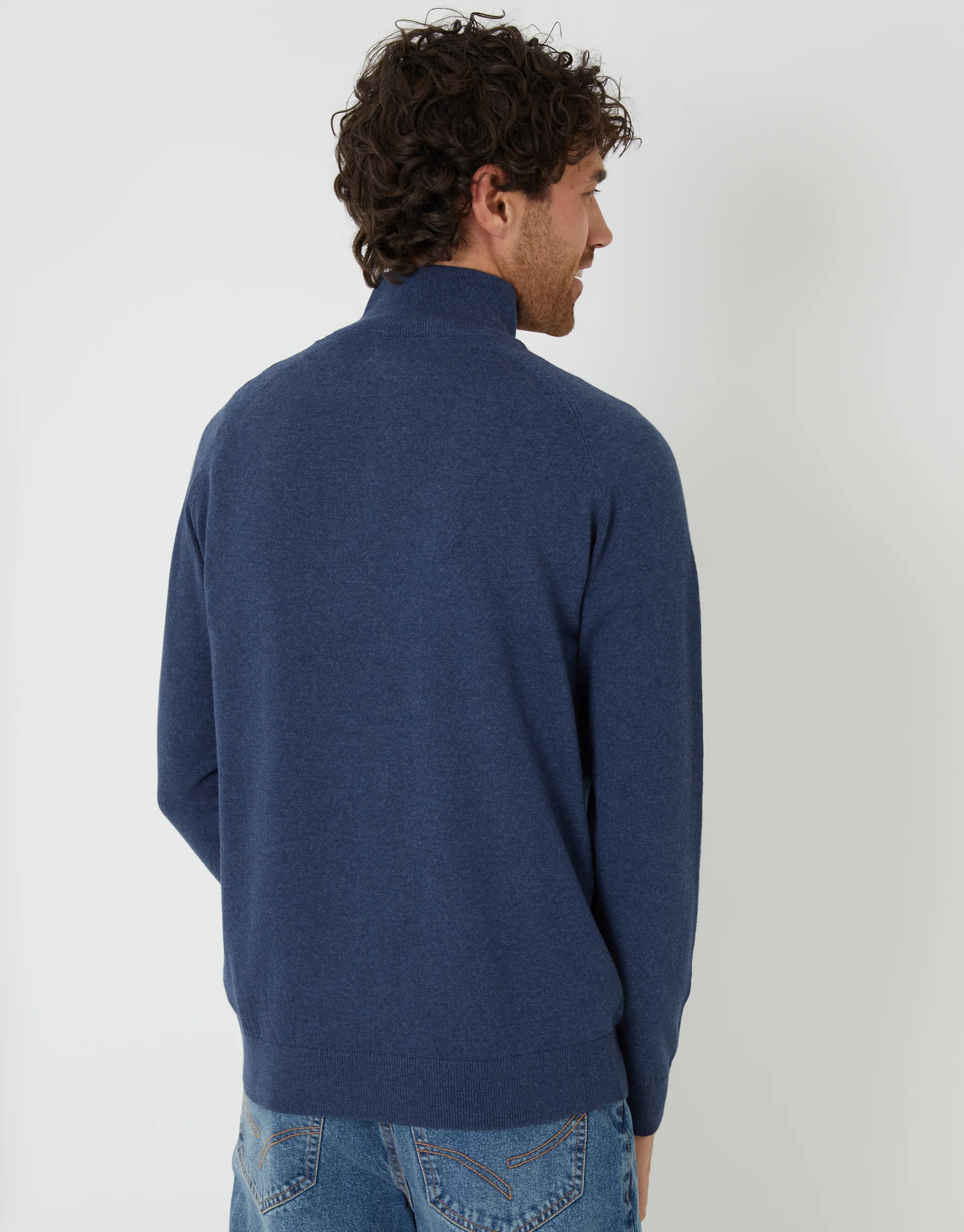 Raglan Knitted Quarter Zip Jumper in Denim Blue - Image 2