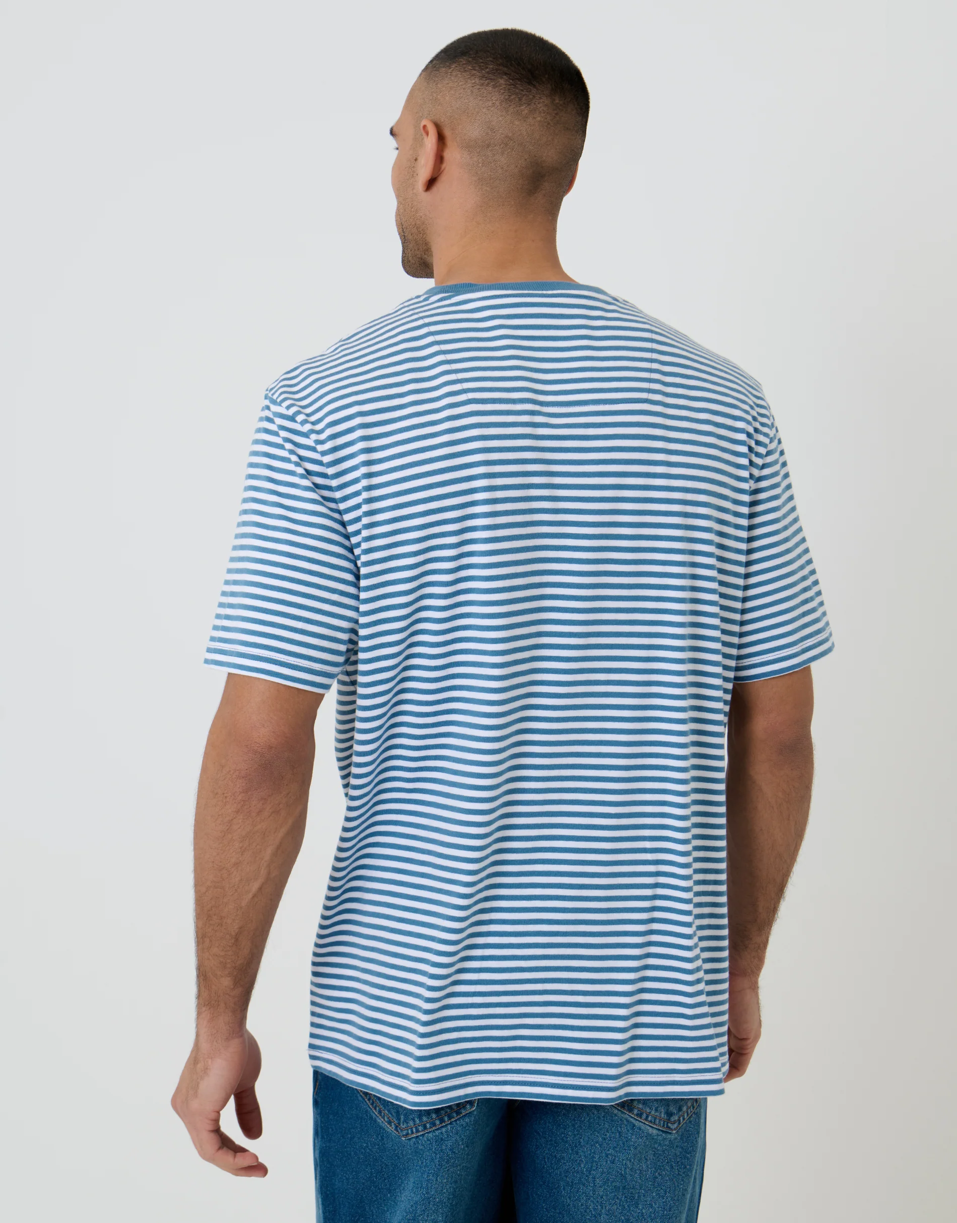 Relaxed Fit Cotton T-Shirt in Denim Blue Stripe - Image 2