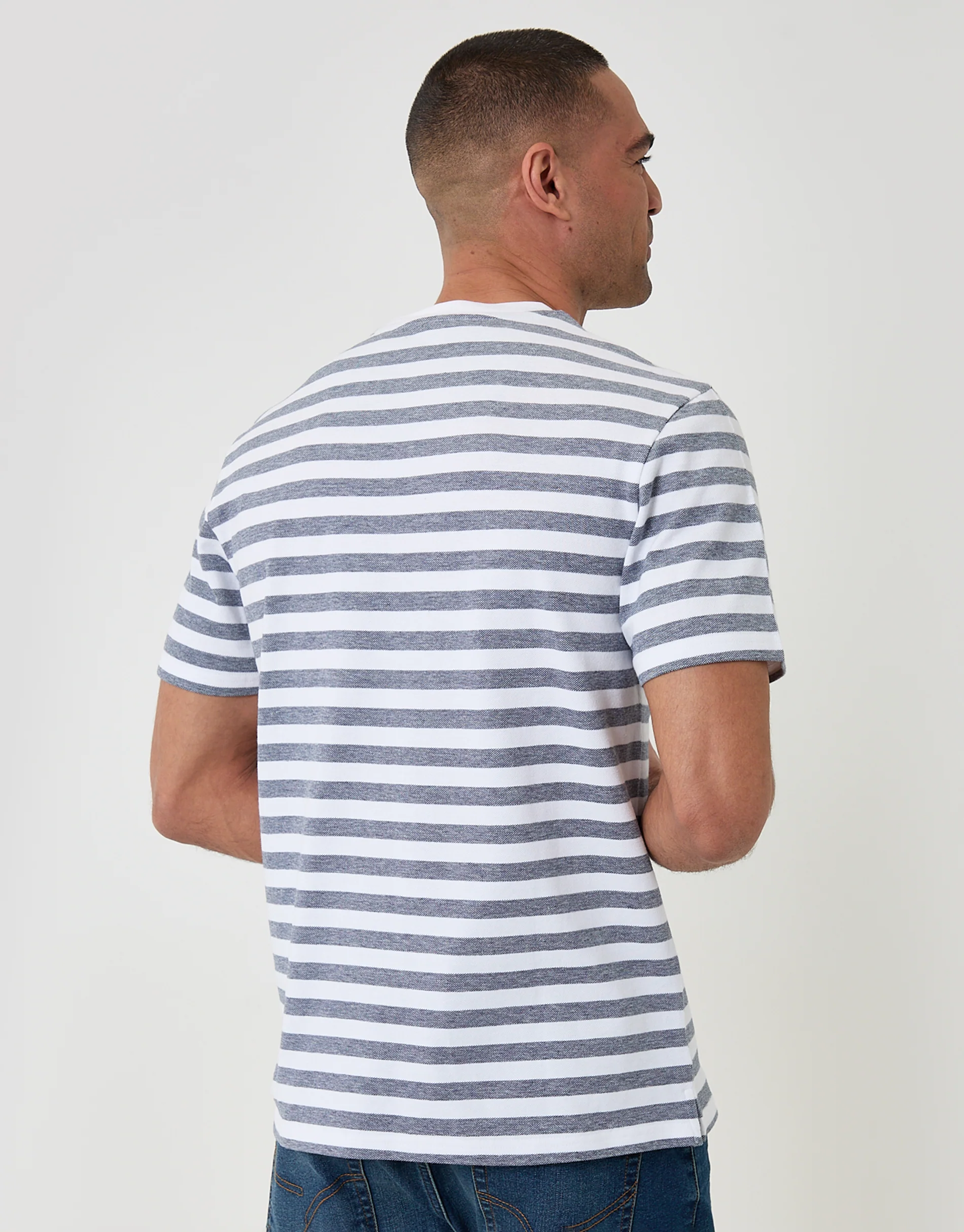 Cotton Pique T-Shirt in Denim Blue Stripe - Image 2