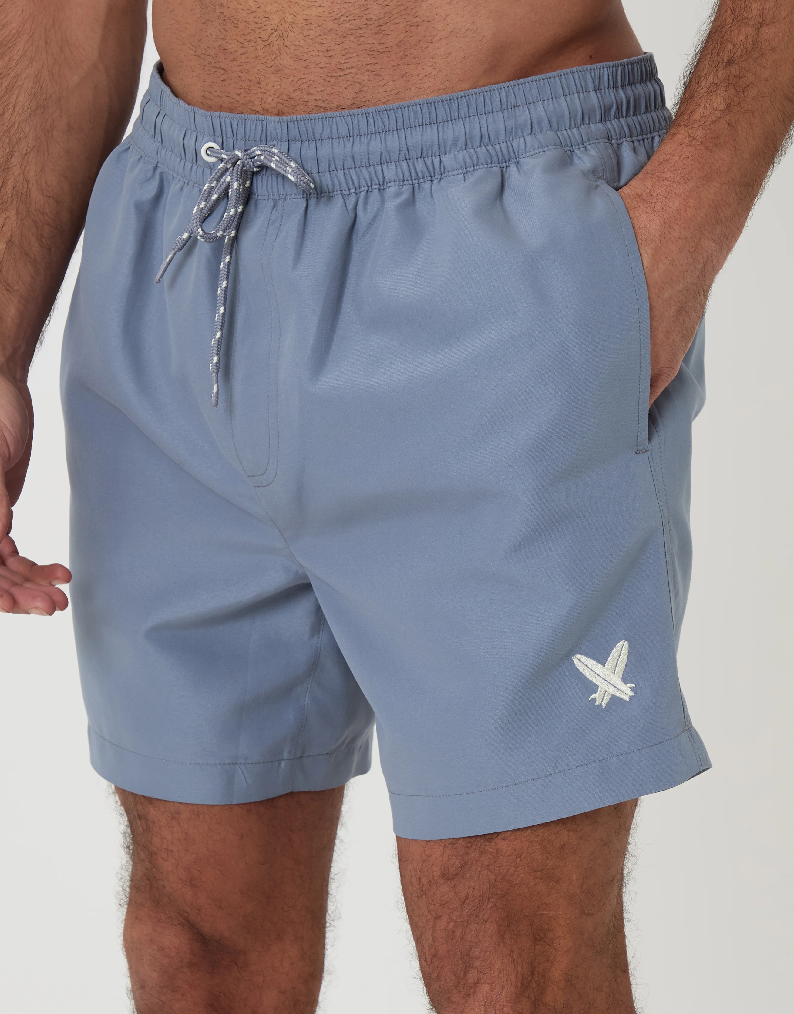 Surfboard Embroidered Quick Dry Swim Shorts in Denim Blue - Image 4