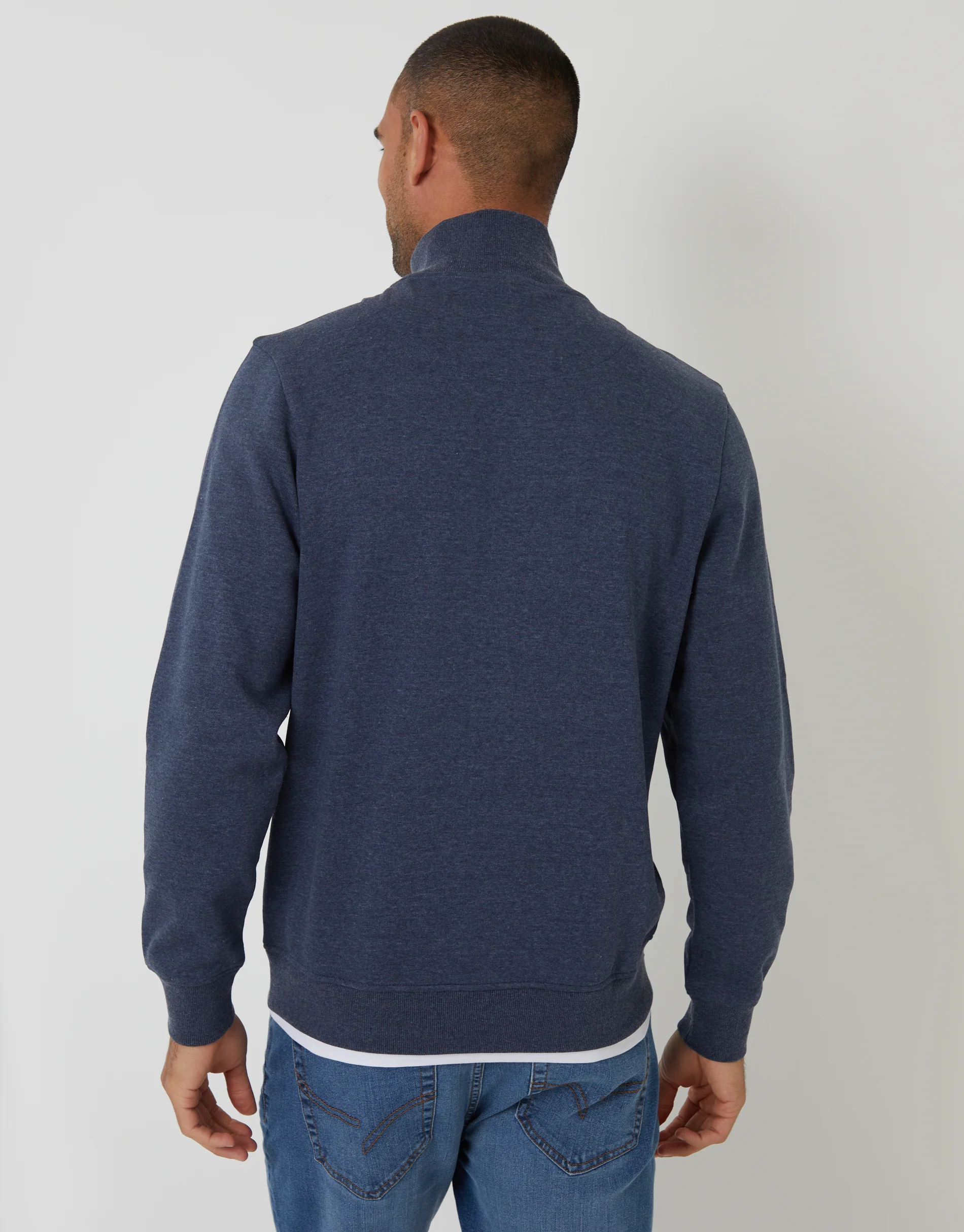 Mock T-Shirt Quarter Zip Sweatshirt in Denim Marl Blue - Image 2