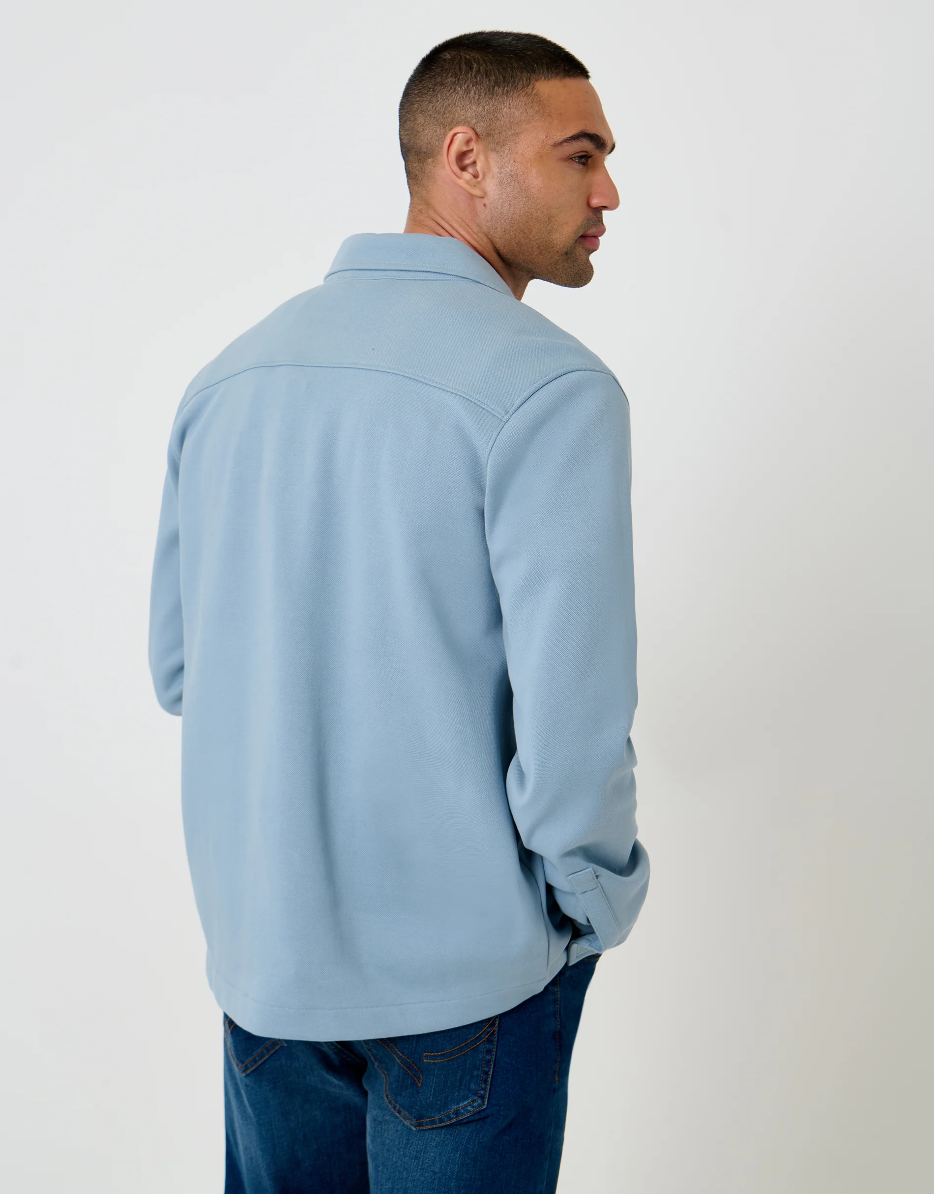 Pique Popper Fastening Shacket in Dusky Blue - Image 2