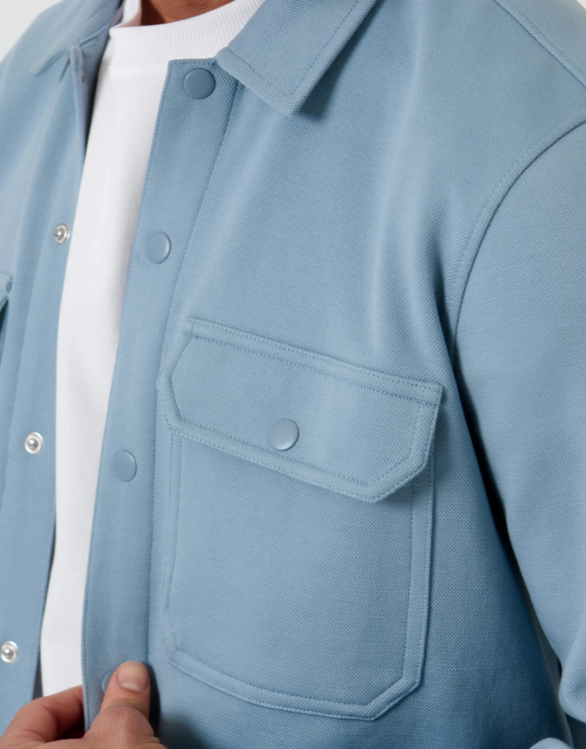Pique Popper Fastening Shacket in Dusky Blue - Image 5
