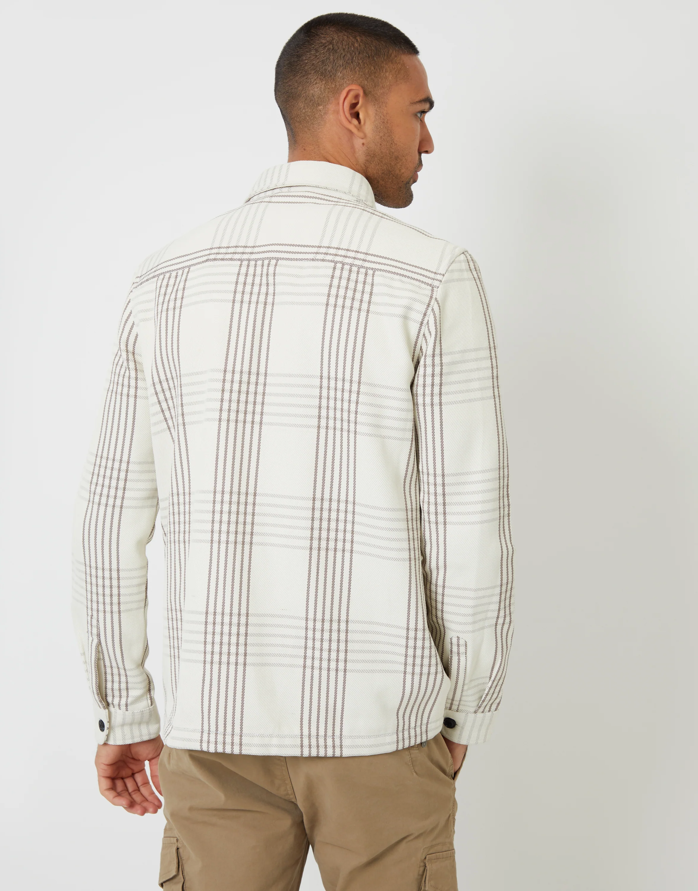 Brushed Shacket in Ecru Check - Image 2