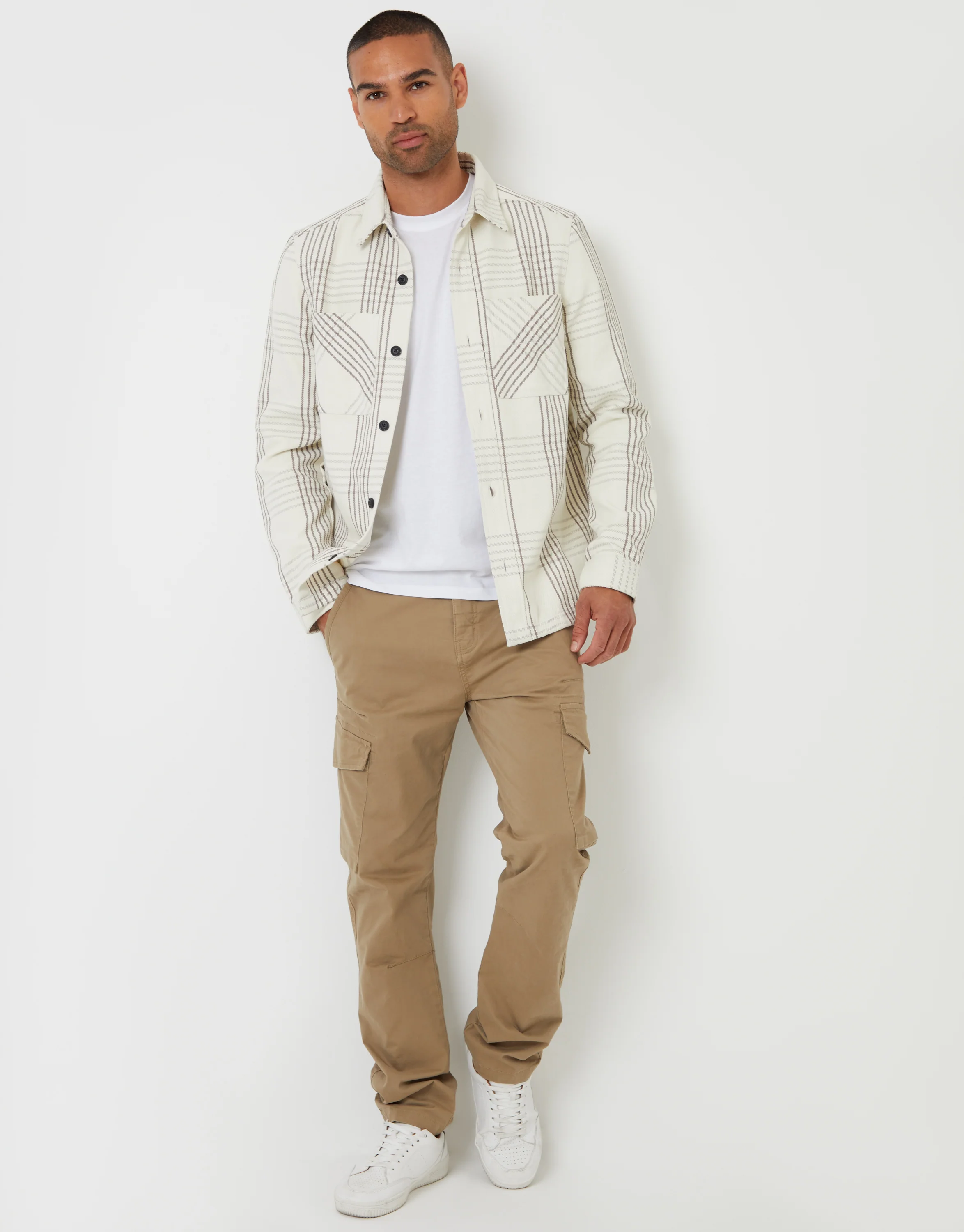 Brushed Shacket in Ecru Check - Image 3