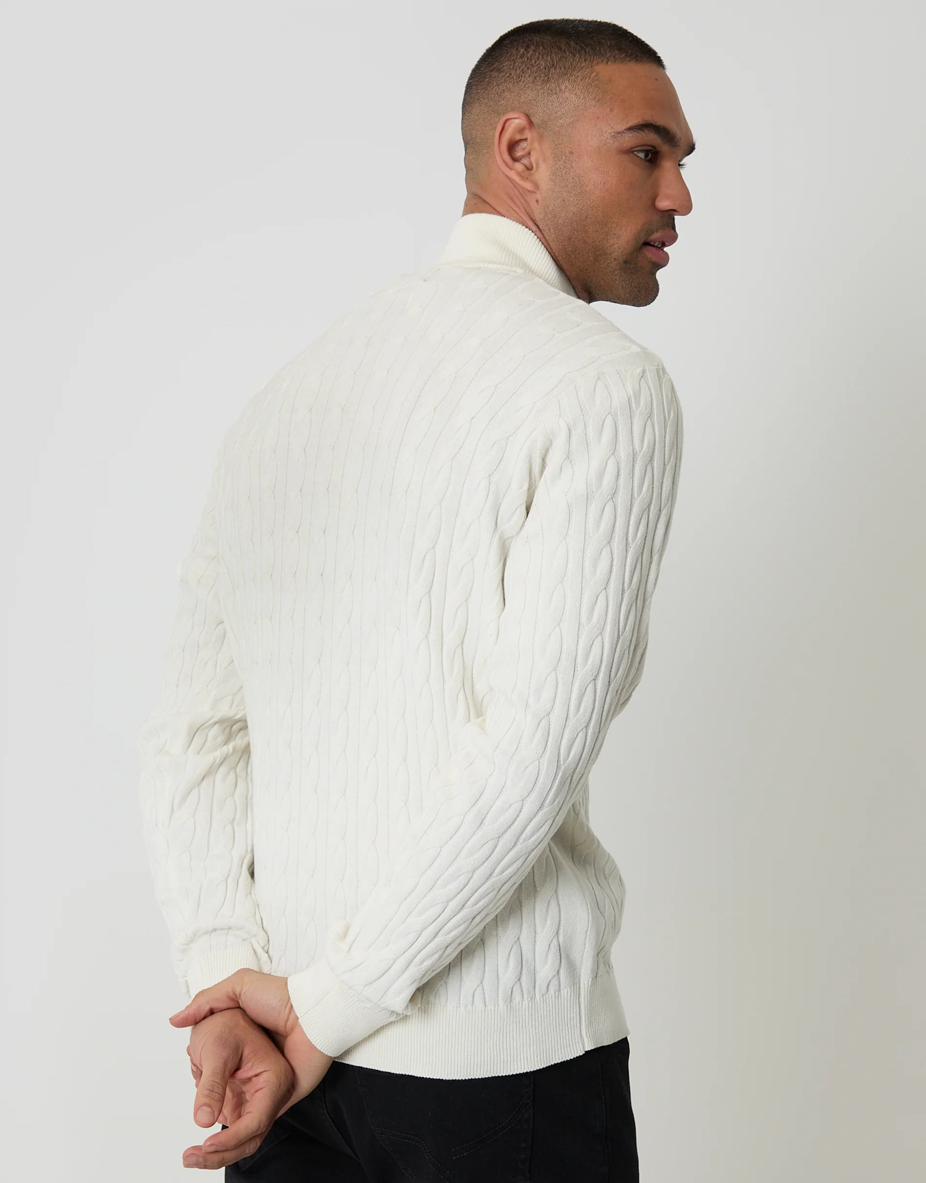 Cable Knit Quarter Zip Jumper in Ecru - Image 2