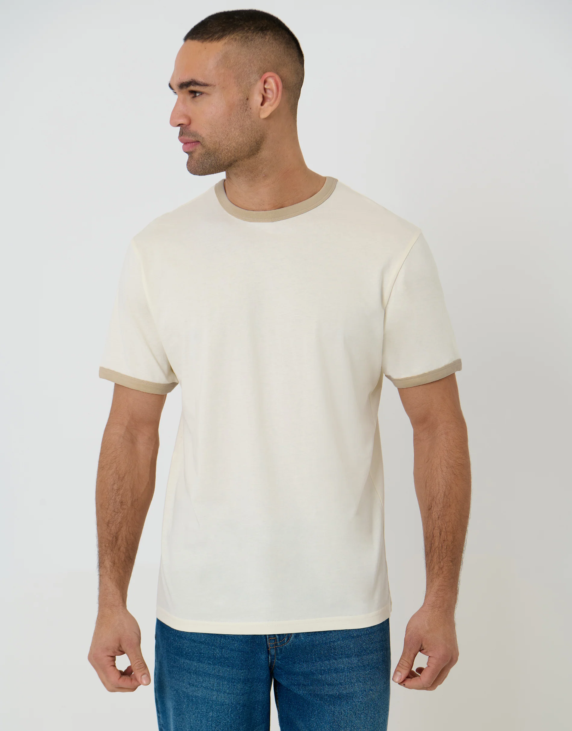 Cotton Ringer T-Shirt in Ecru