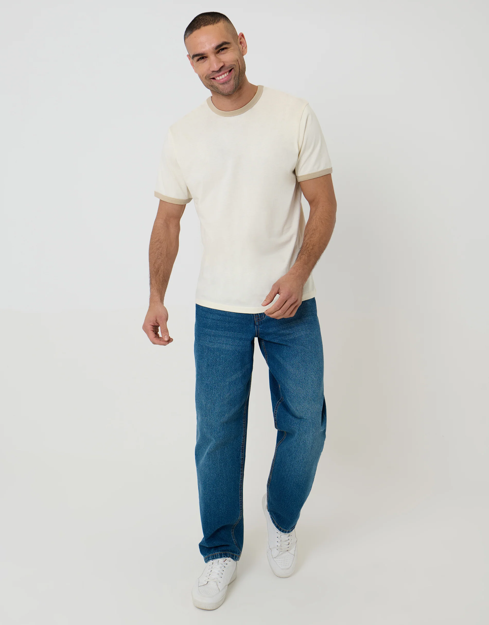 Cotton Ringer T-Shirt in Ecru - Image 3