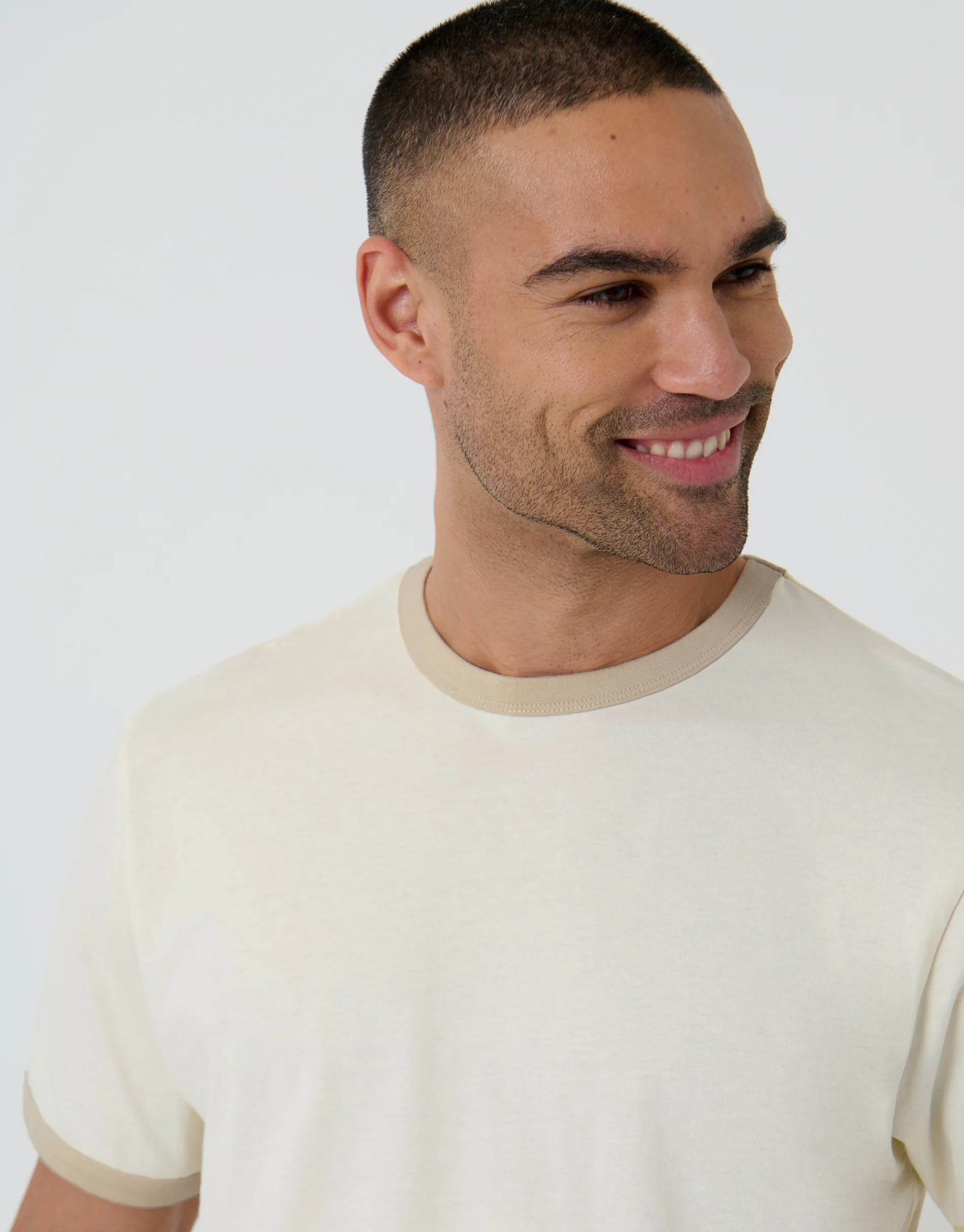 Cotton Ringer T-Shirt in Ecru - Image 4