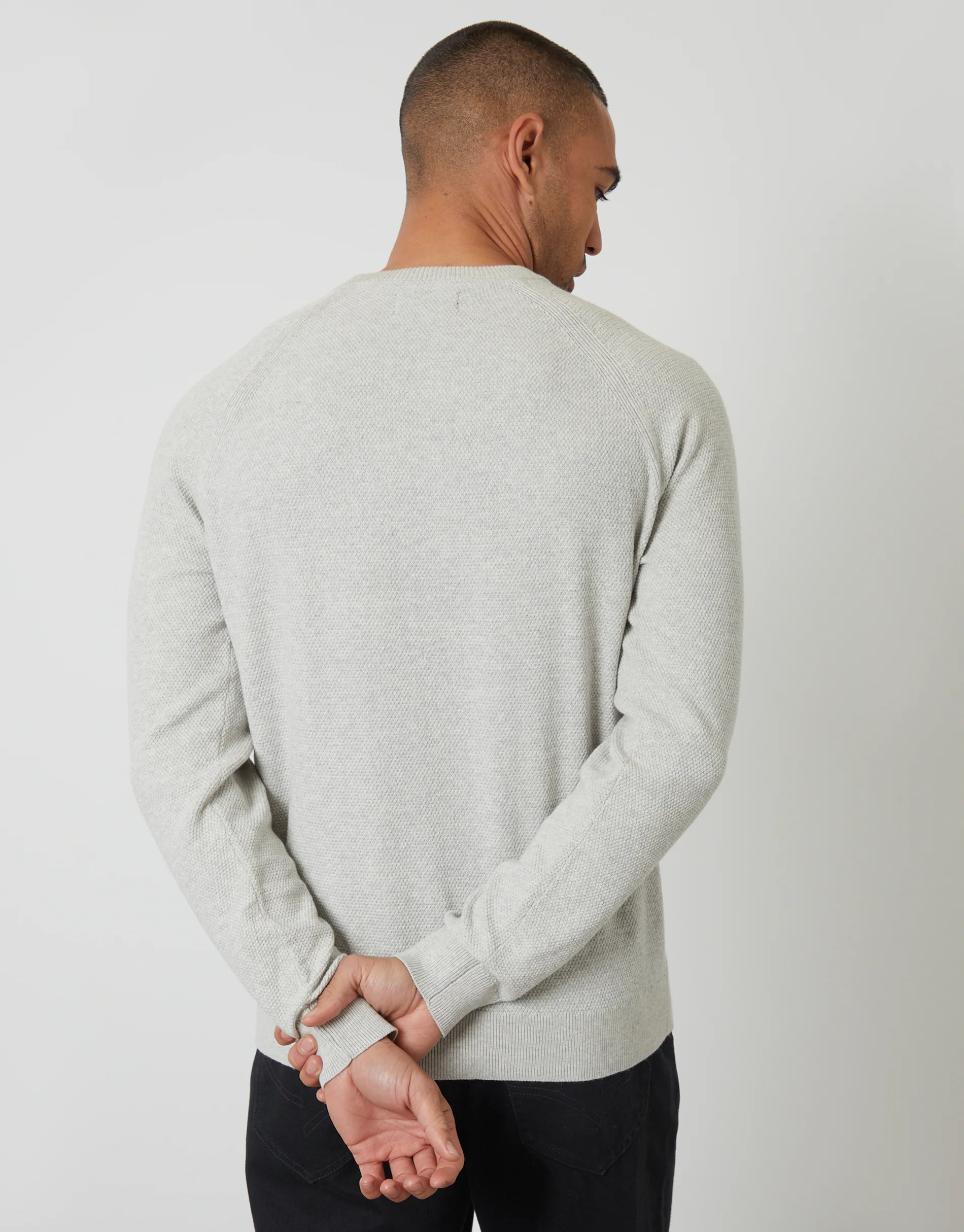 Raglan Knitted Crew Neck Jumper in Ecru Marl - Image 2