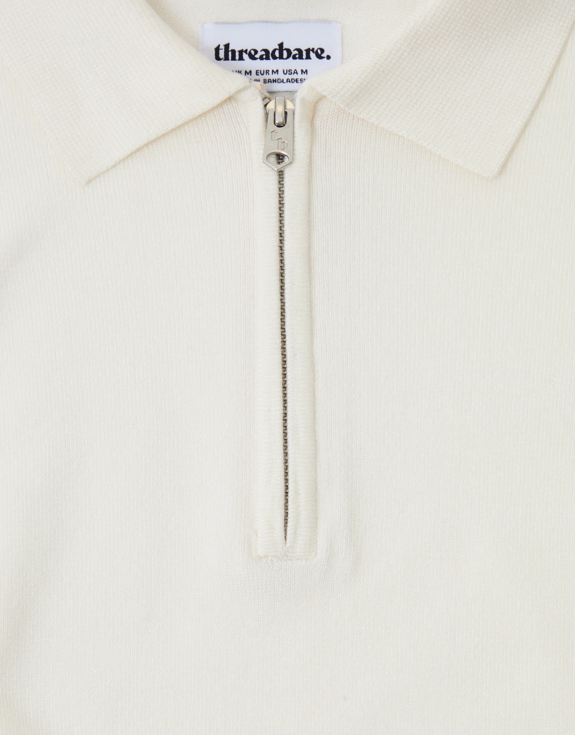 Relaxed Fit Knitted Quarter Zip Polo in Ecru - Image 5