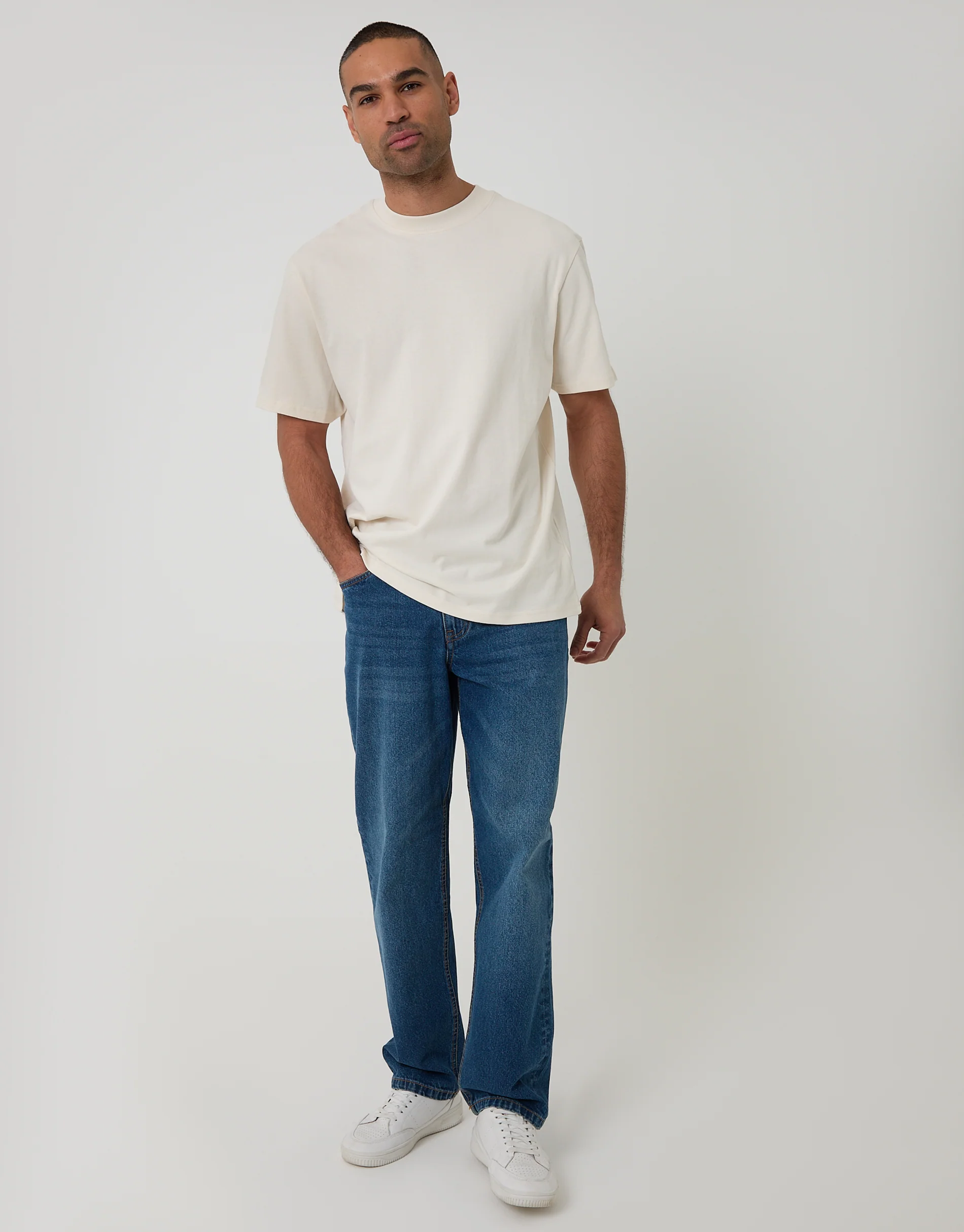 Relaxed Fit Peached Cotton T-Shirt in Ecru - Image 3