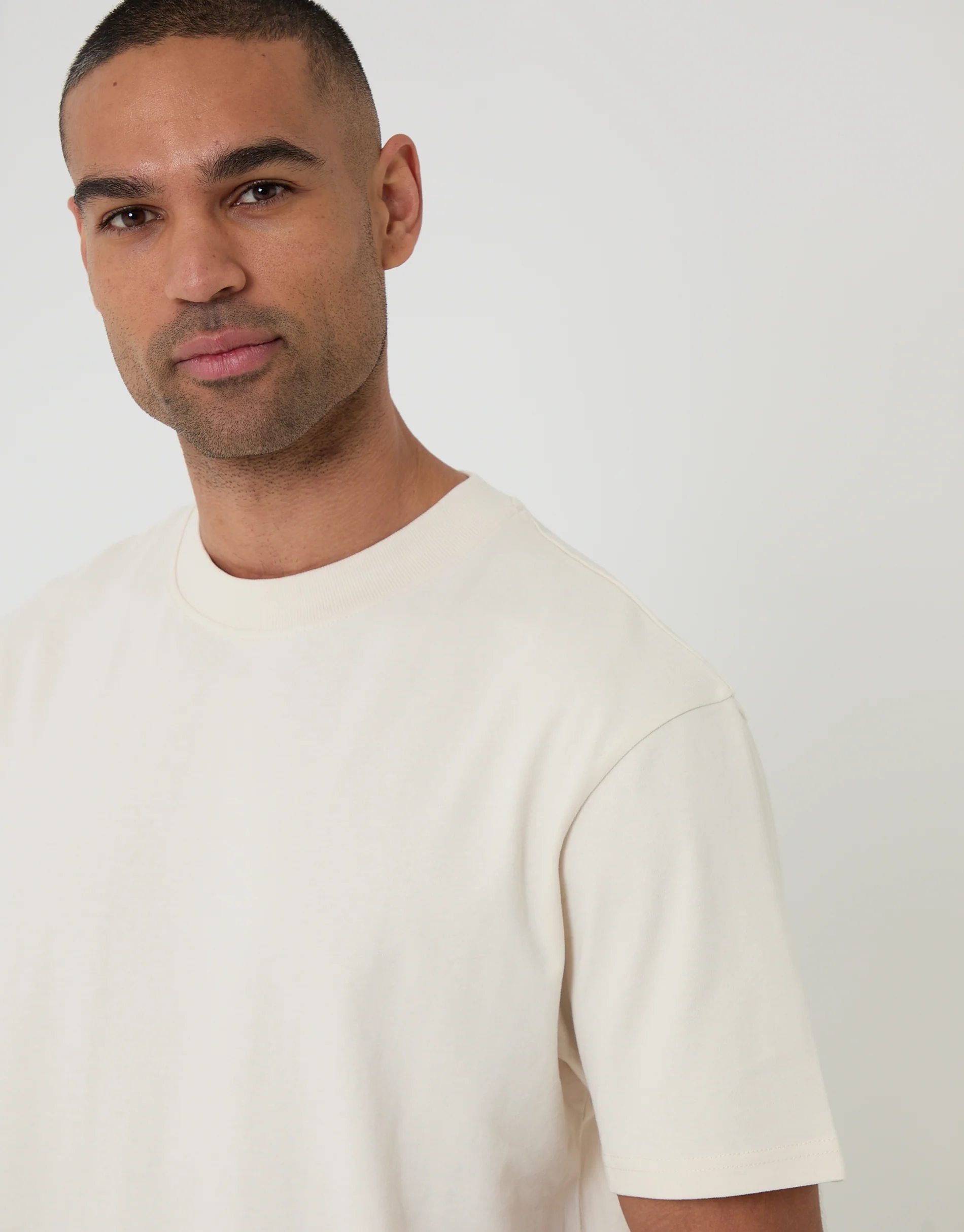 Relaxed Fit Peached Cotton T-Shirt in Ecru - Image 4