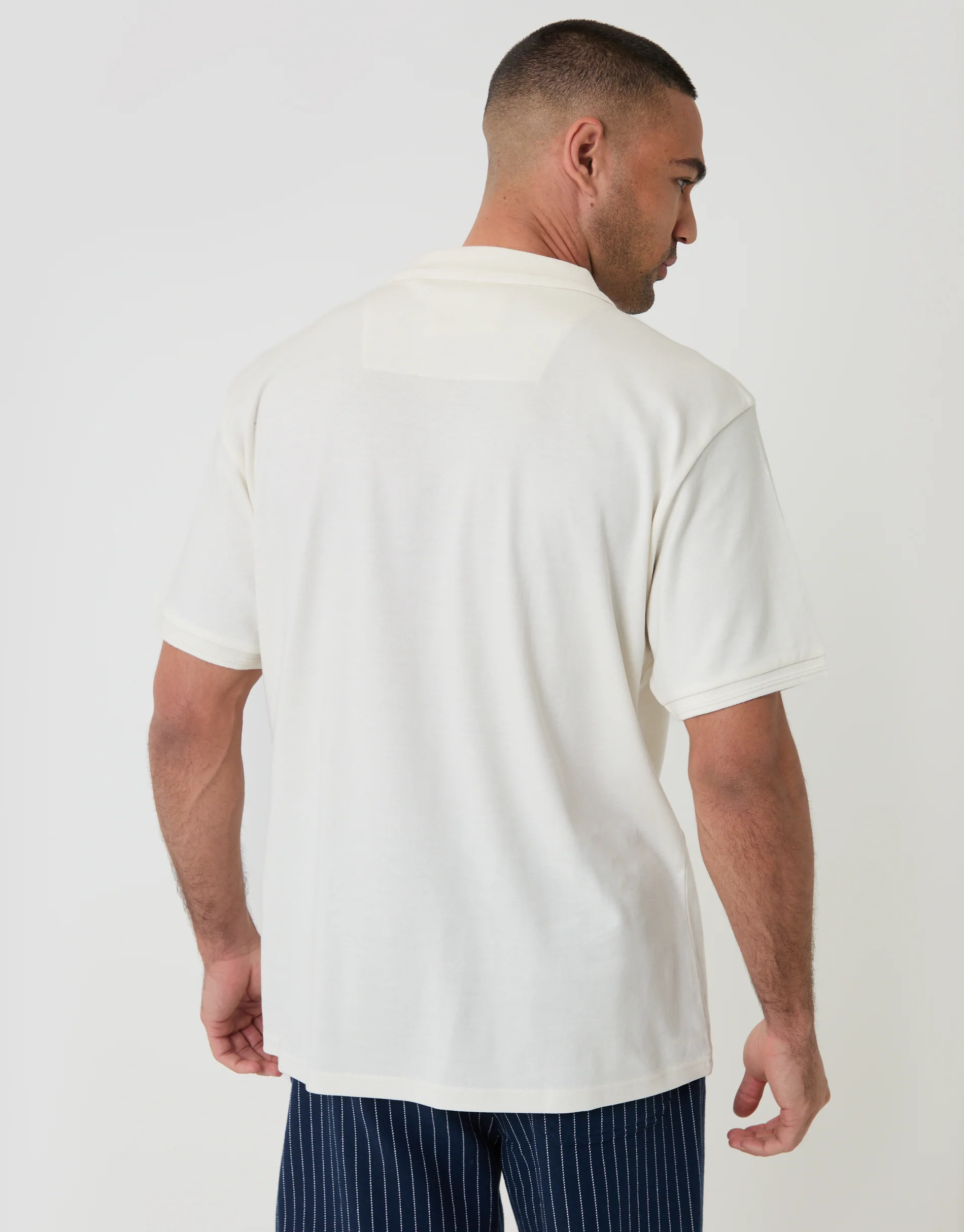 Textured Front Quarter Zip Polo Shirt in Ecru - Image 2