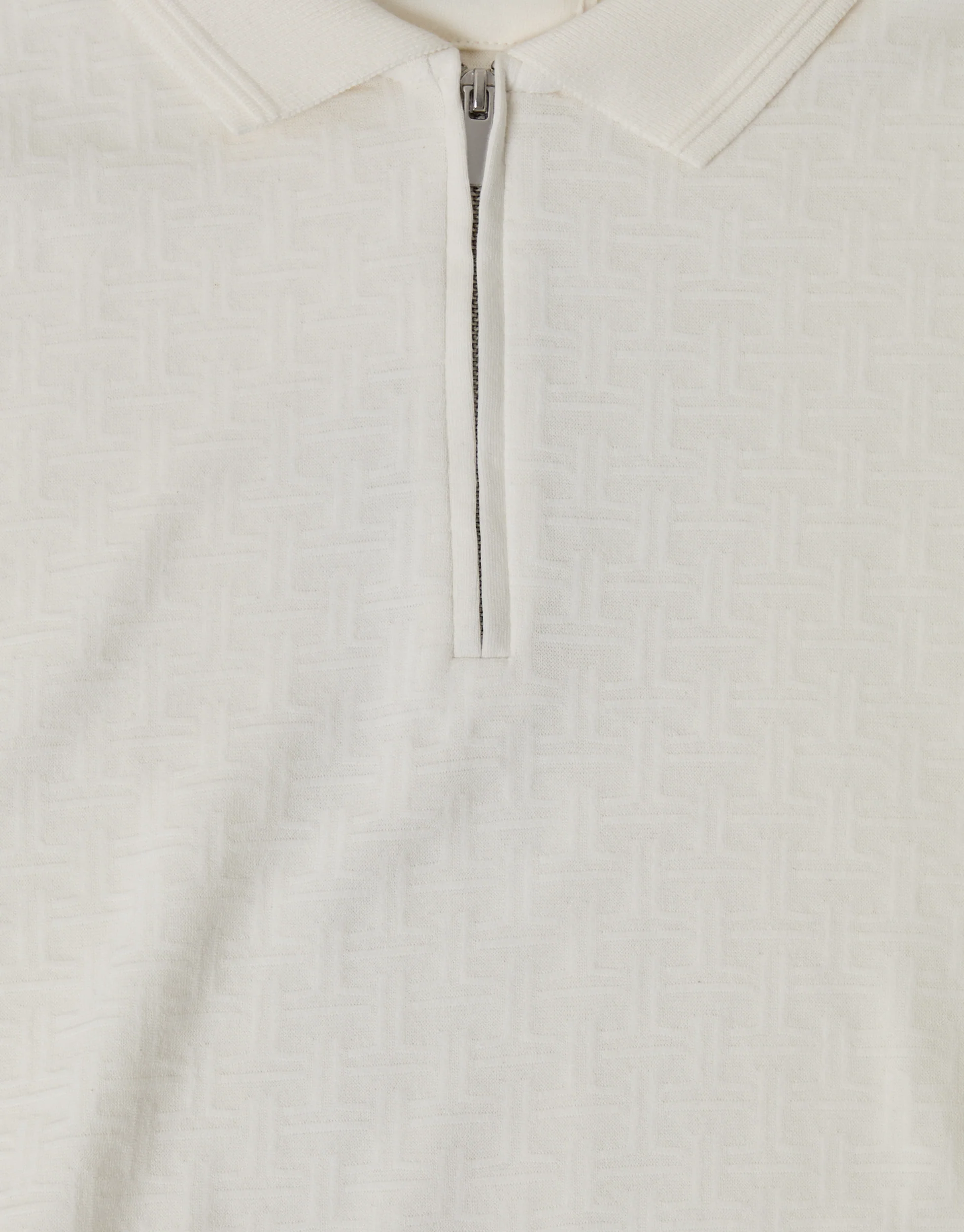 Textured Front Quarter Zip Polo Shirt in Ecru - Image 5