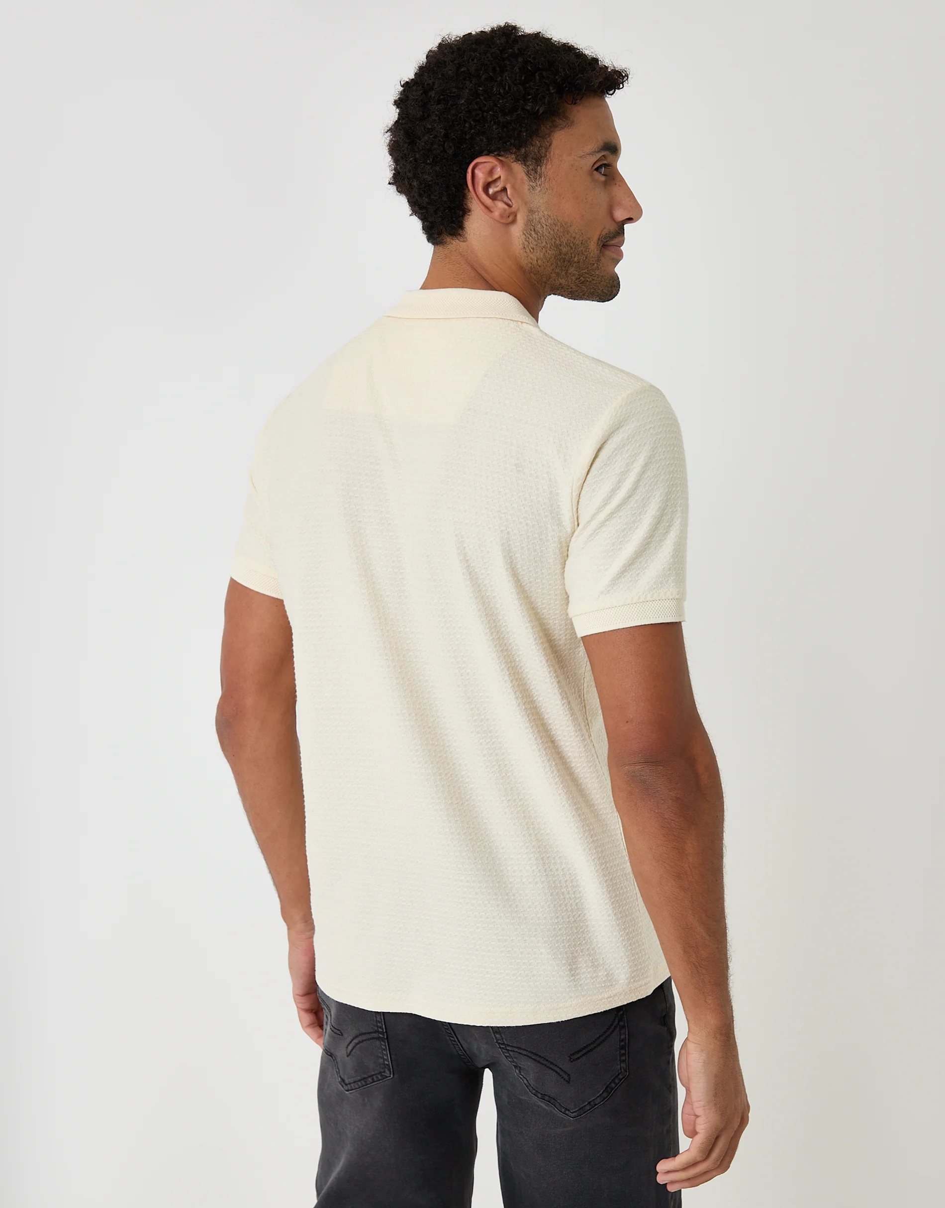 Textured Quarter Zip Polo Shirt in Ecru - Image 2