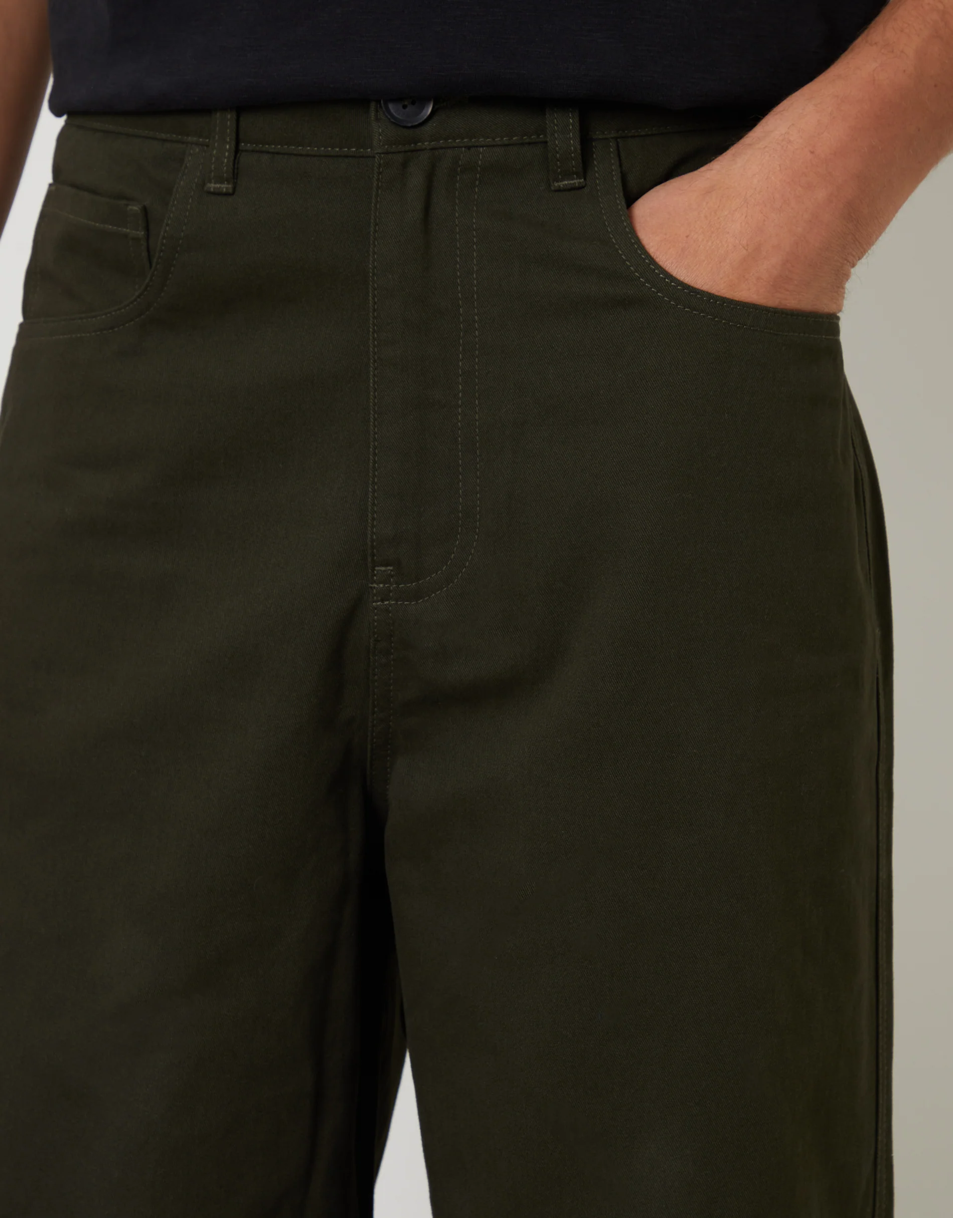 Baggy Fit 5 Pocket Chino Trousers in Forest Green - Image 4