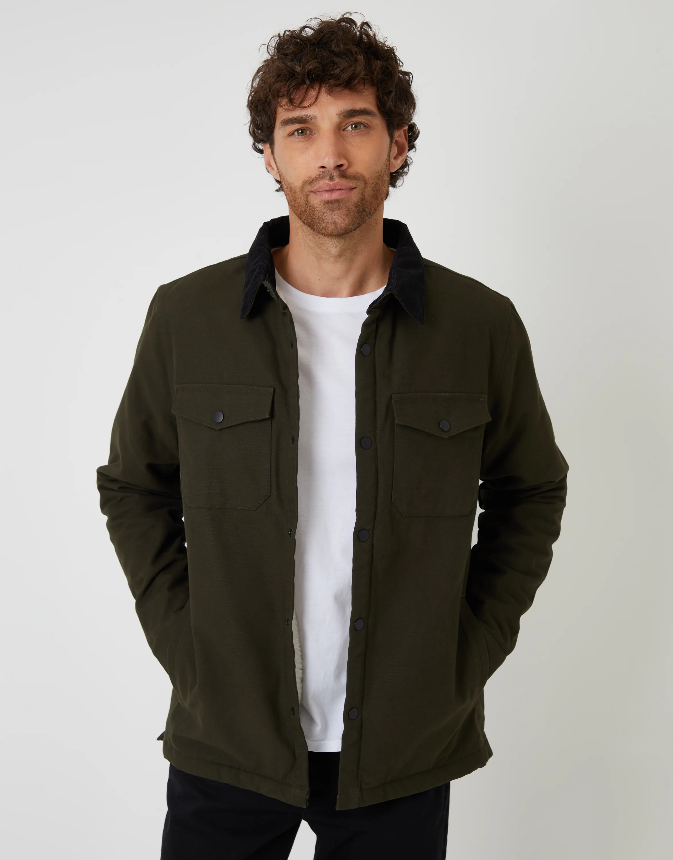 Borg Lined Shacket in Forest Green
