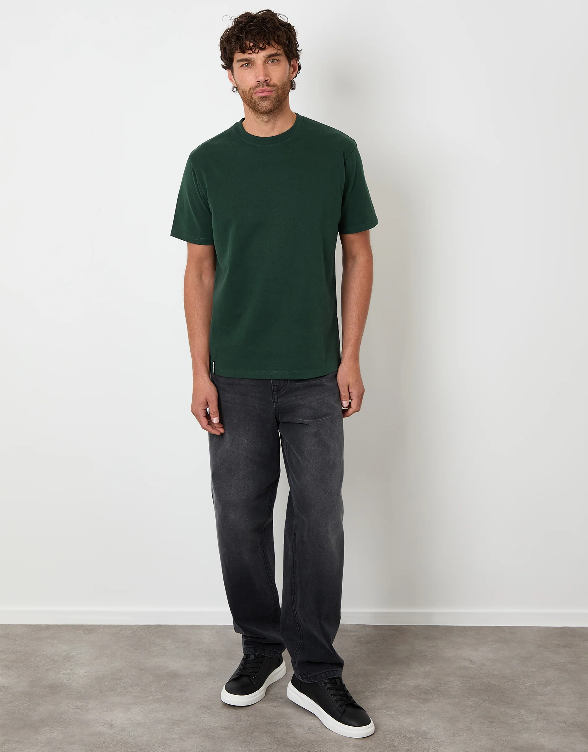 Peached Cotton Crew Neck T-Shirt in Forest Green - Image 3