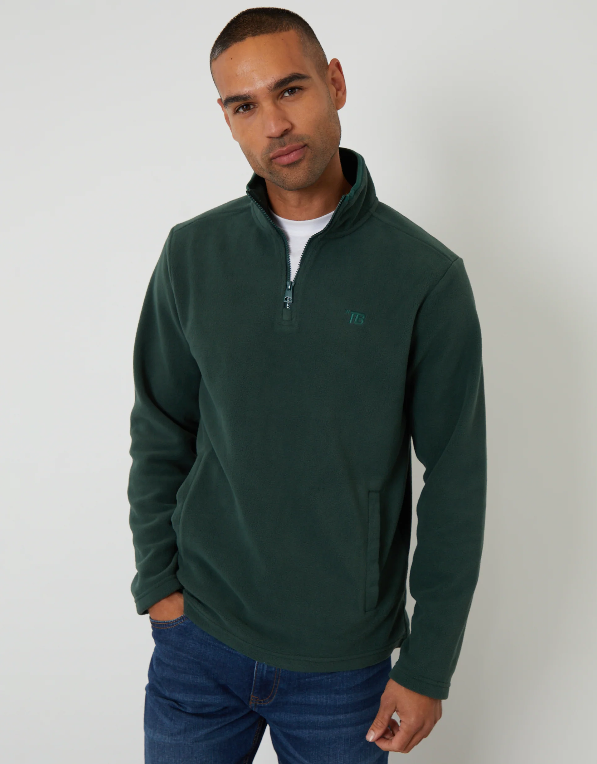 Quarter Zip Microfleece Sweatshirt in Forest Green