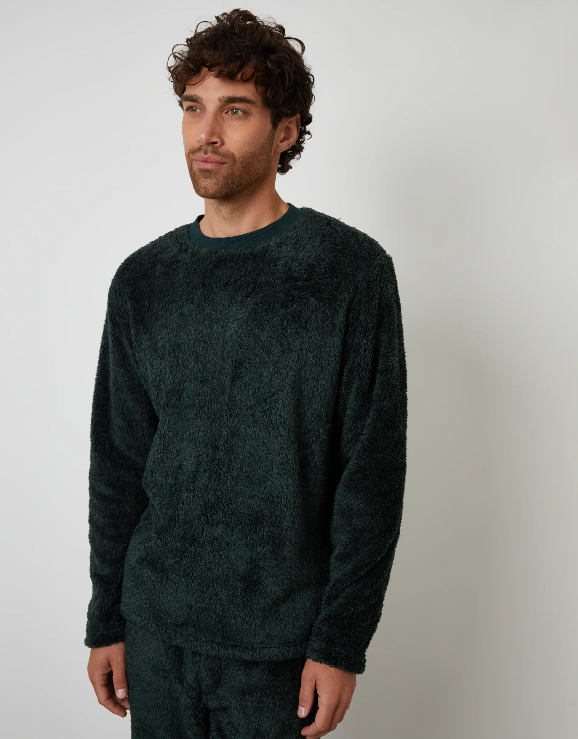 Two Tone Borg Loungewear Set in Forest Green - Image 3