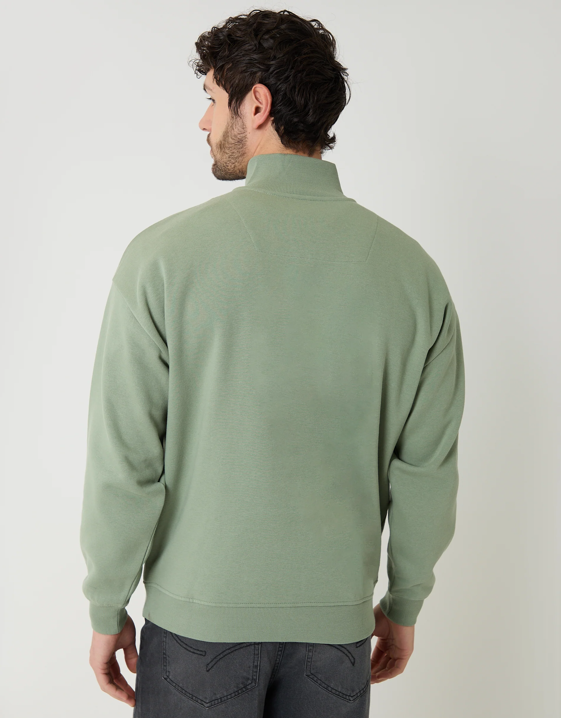 Relaxed Fit Half Zip Sweatshirt in Green - Image 2