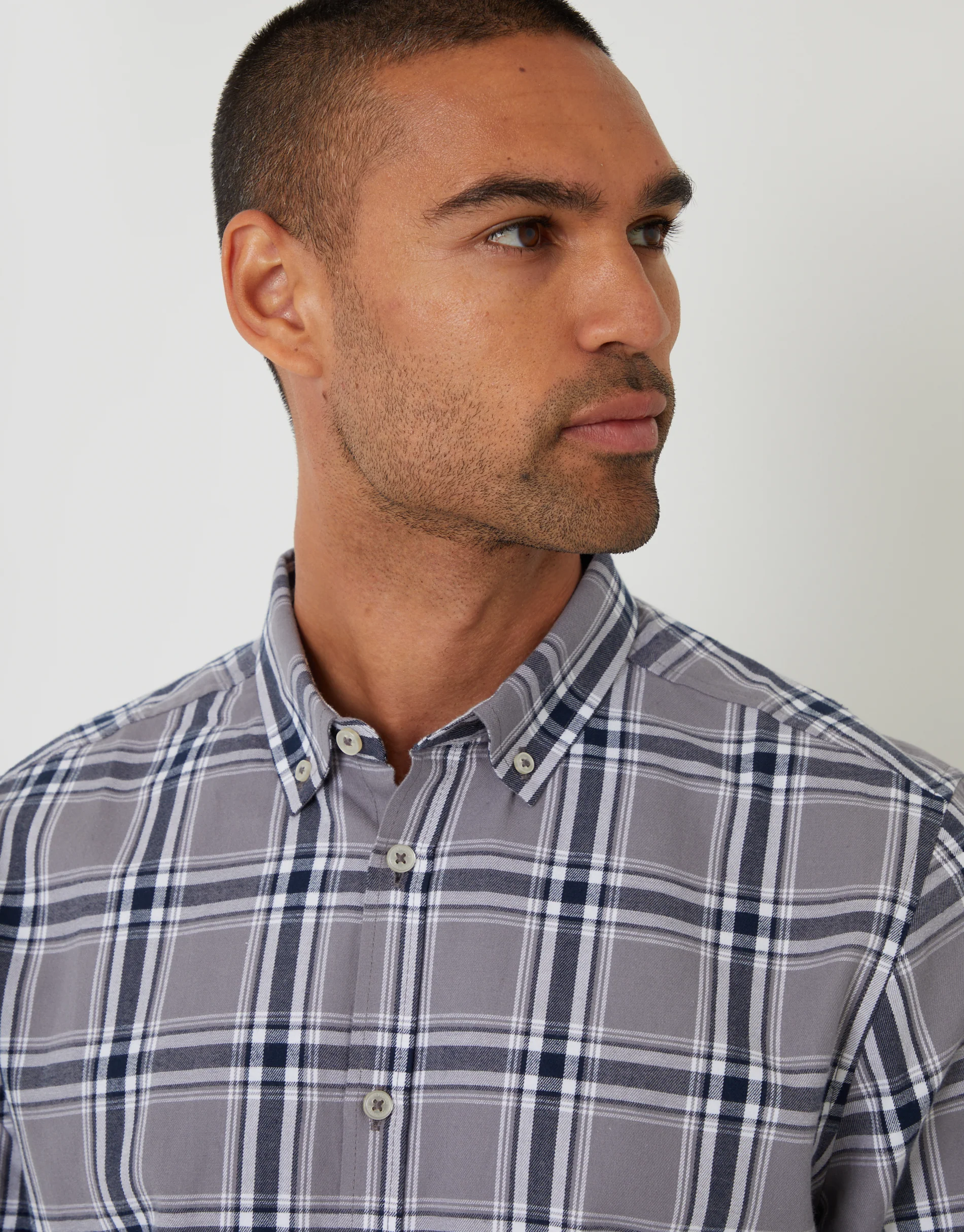 Brushed Flannel Long Sleeve Shirt in Grey Check - Image 4