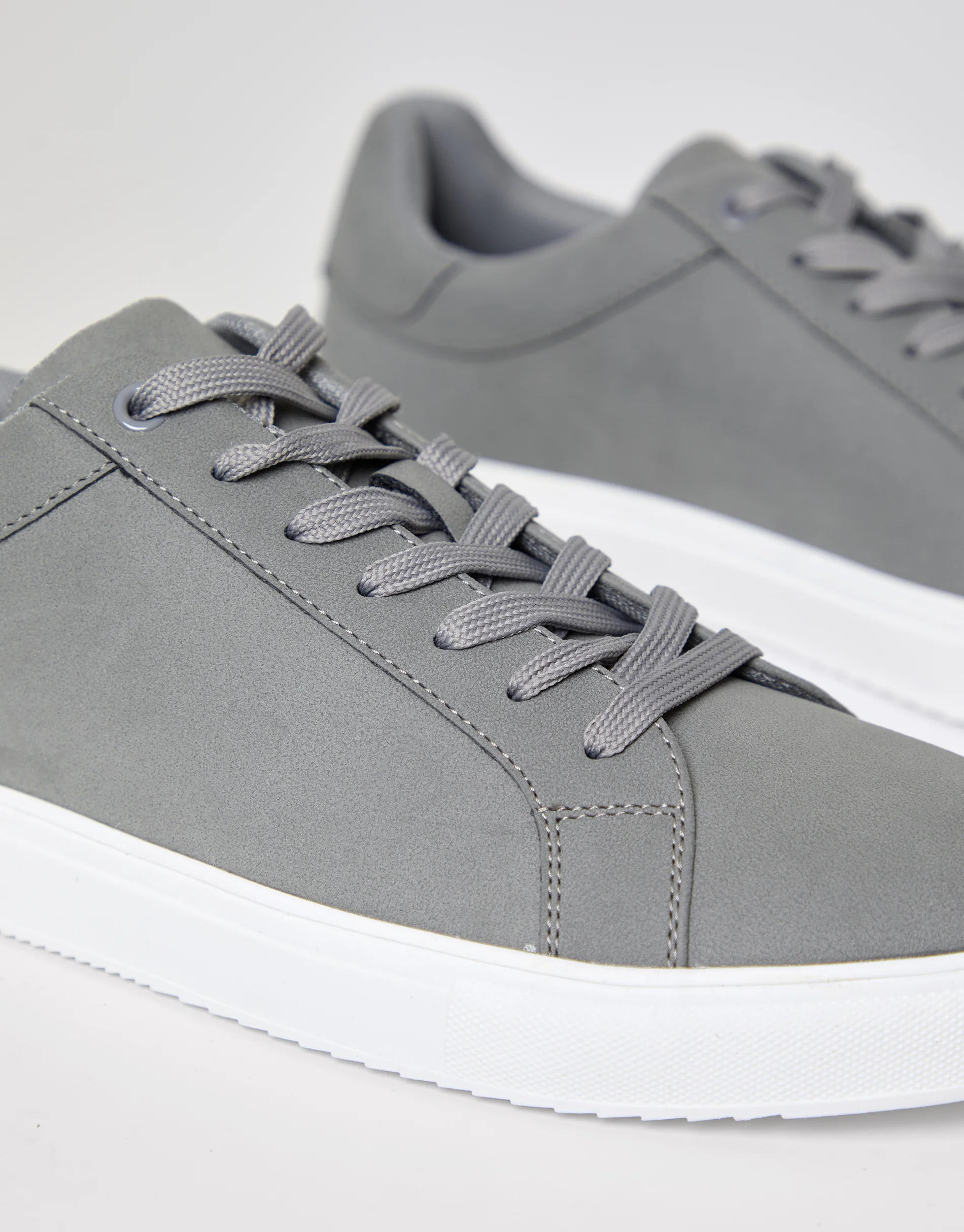 Faux Suede Court Trainers in Grey - Image 3