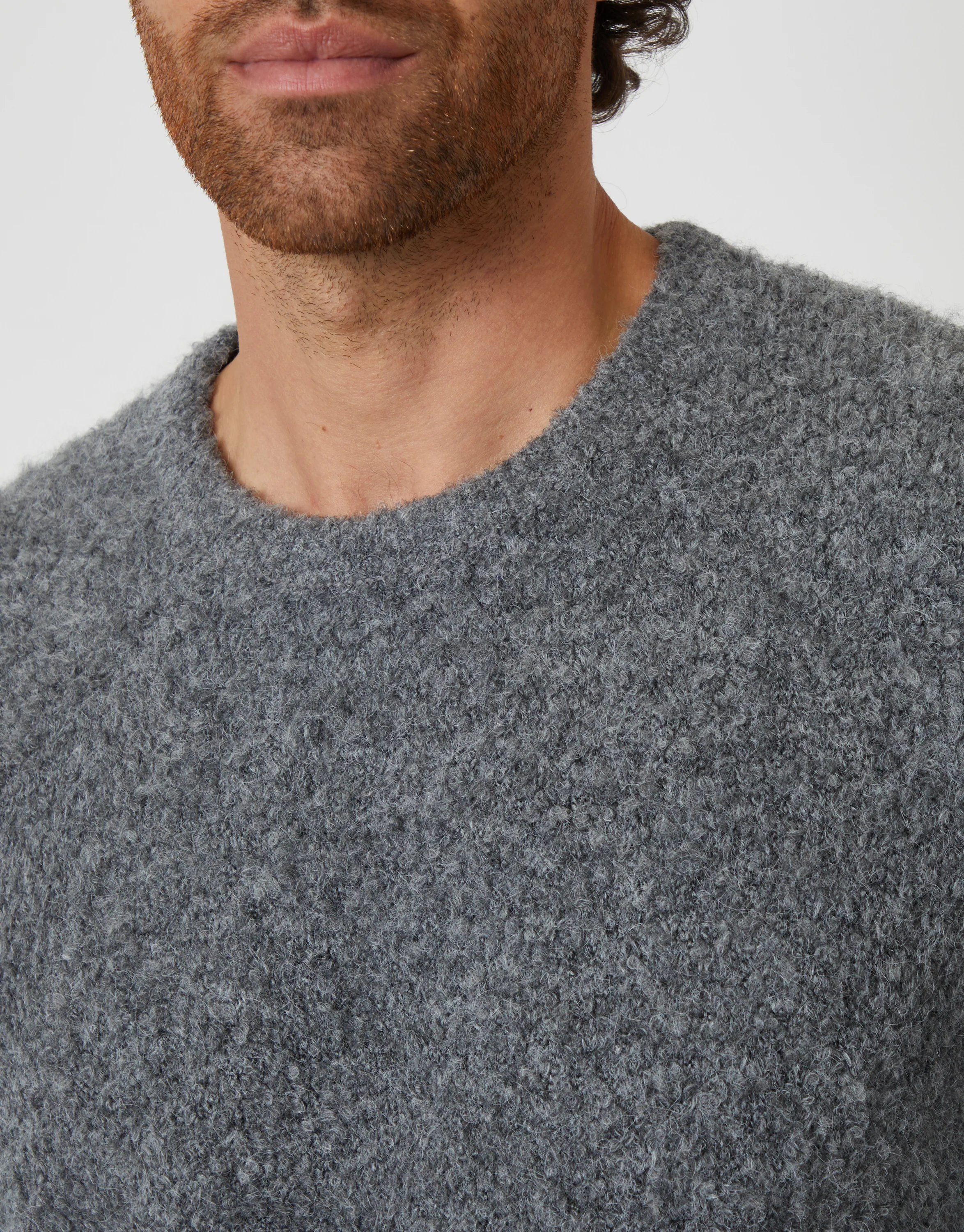 Fluffy Knit Crew Neck Jumper in Grey - Image 4