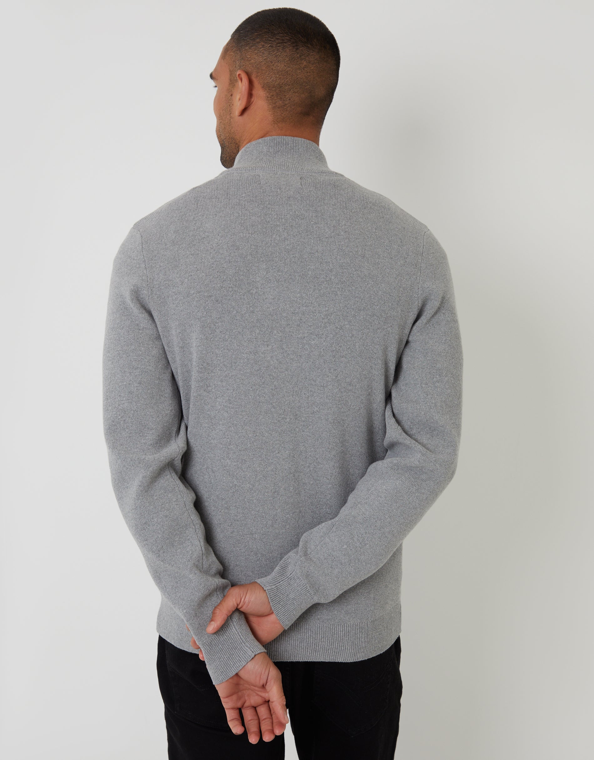 Knitted Zip Up Funnel Neck Cardigan in Grey - Image 2