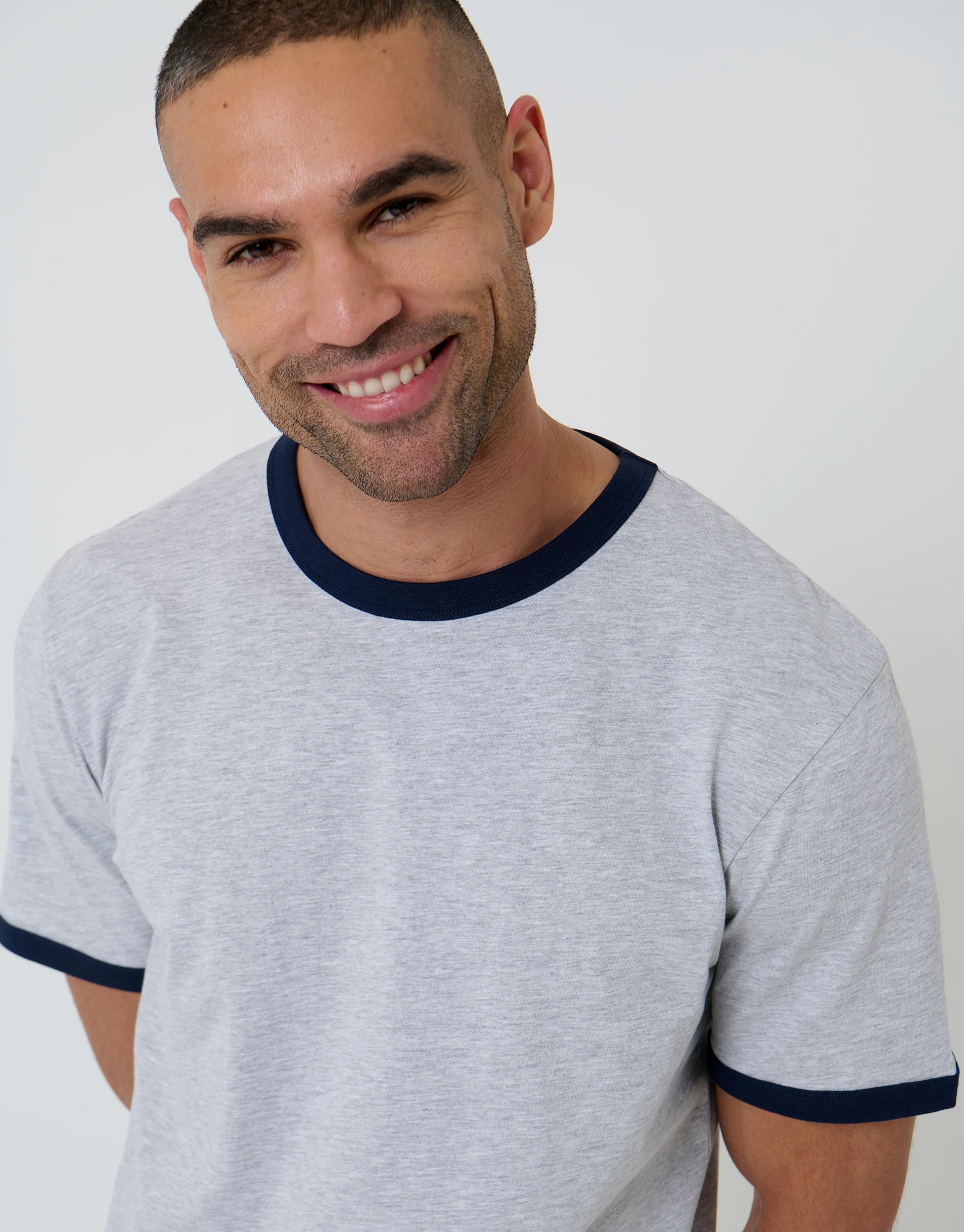 Cotton Ringer T-Shirt in Grey Marl - Image 4