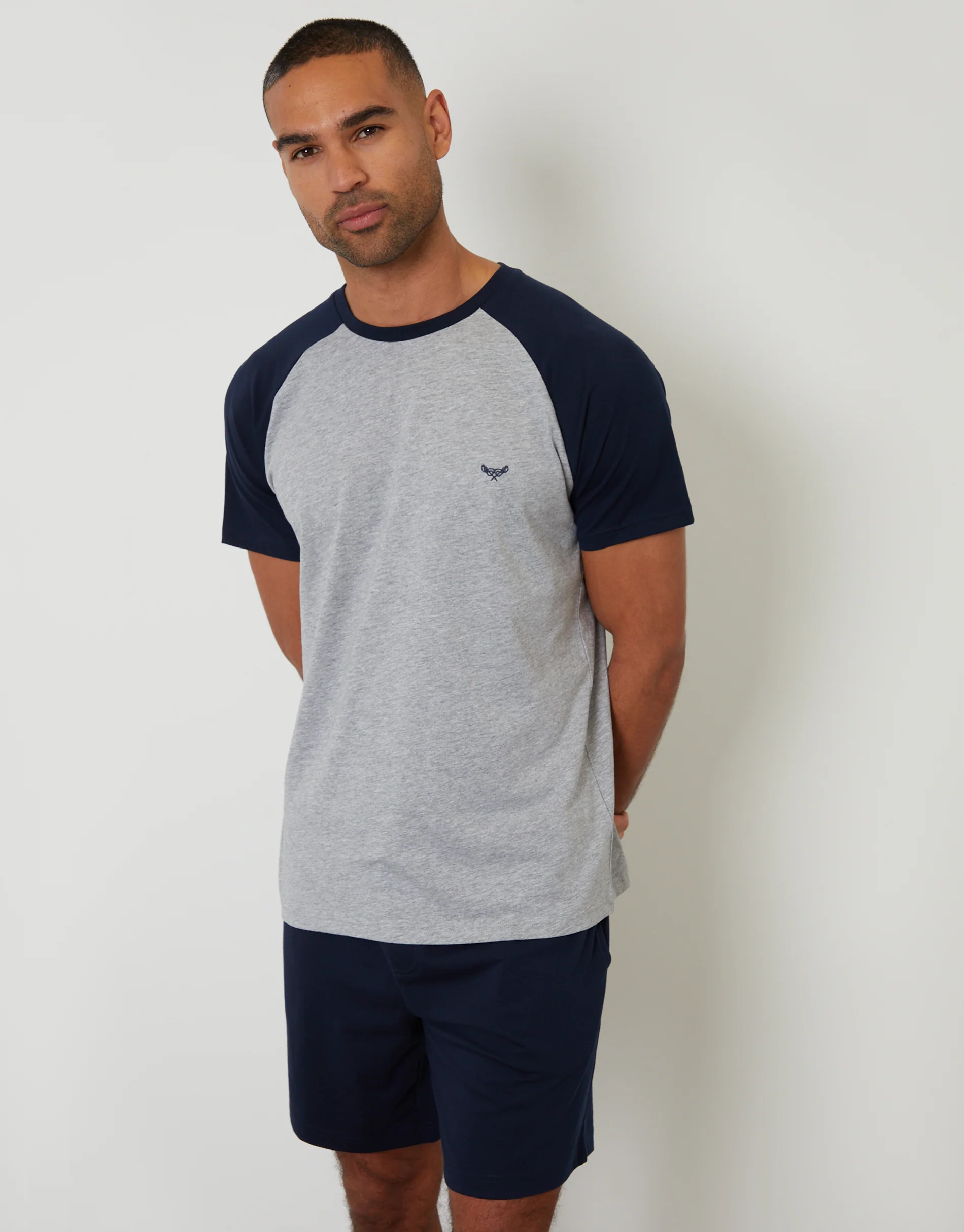 Raglan Short Sleeve Top & Shorts Lounge Set in Grey Marl