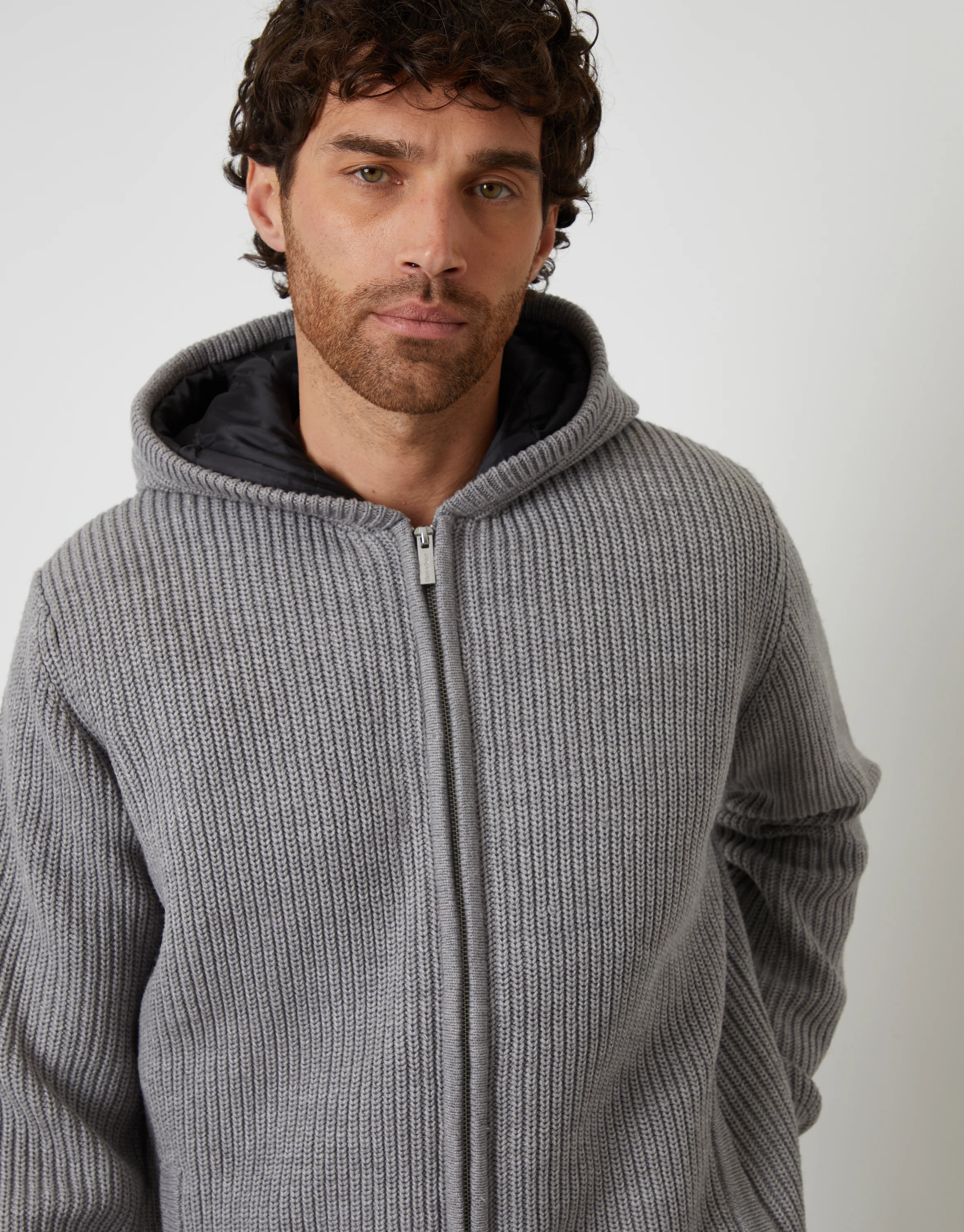 Padded Knitted Jacket in Grey Marl - Image 4