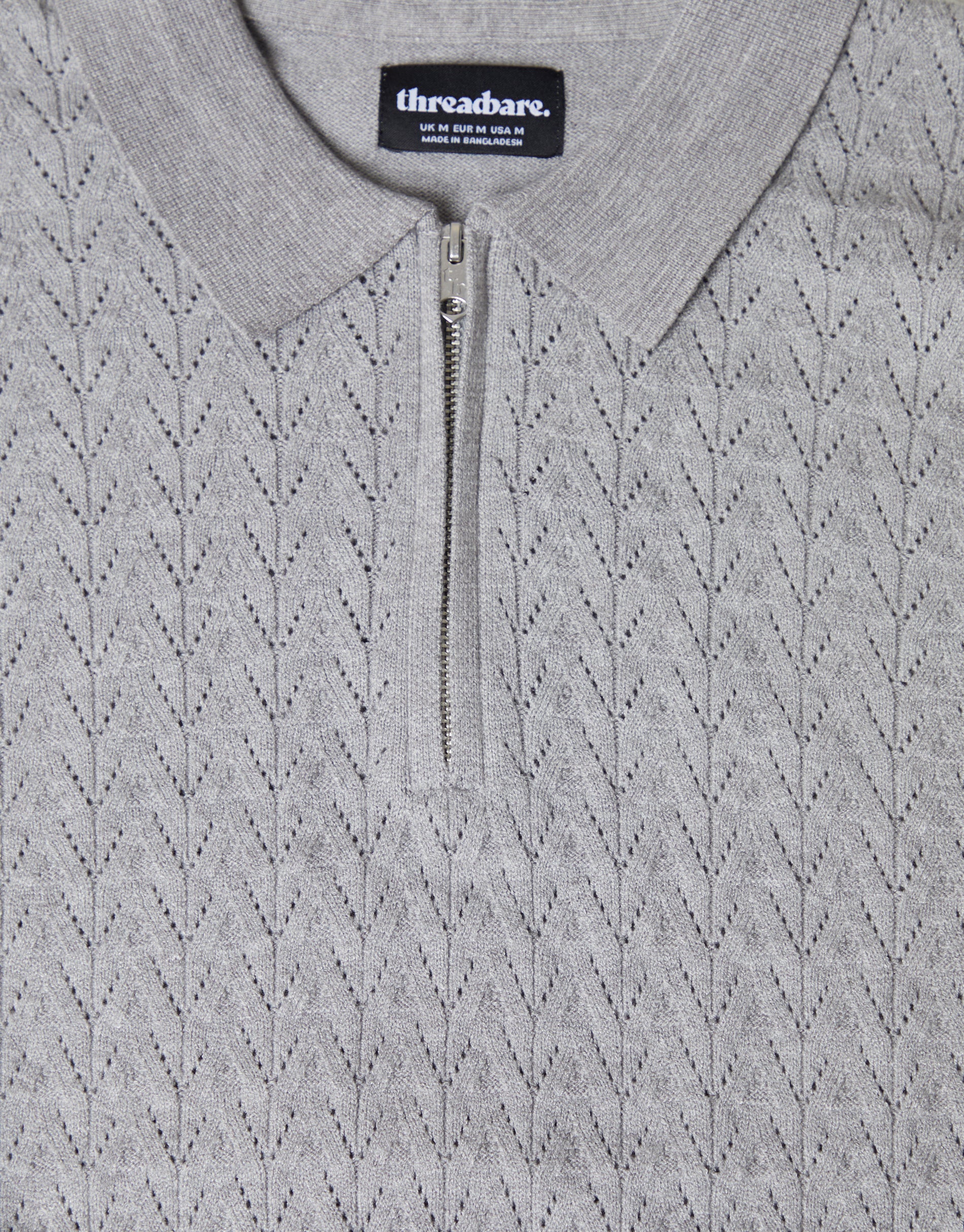 Textured Knit Quarter Zip Polo Jumper in Grey Marl - Image 5