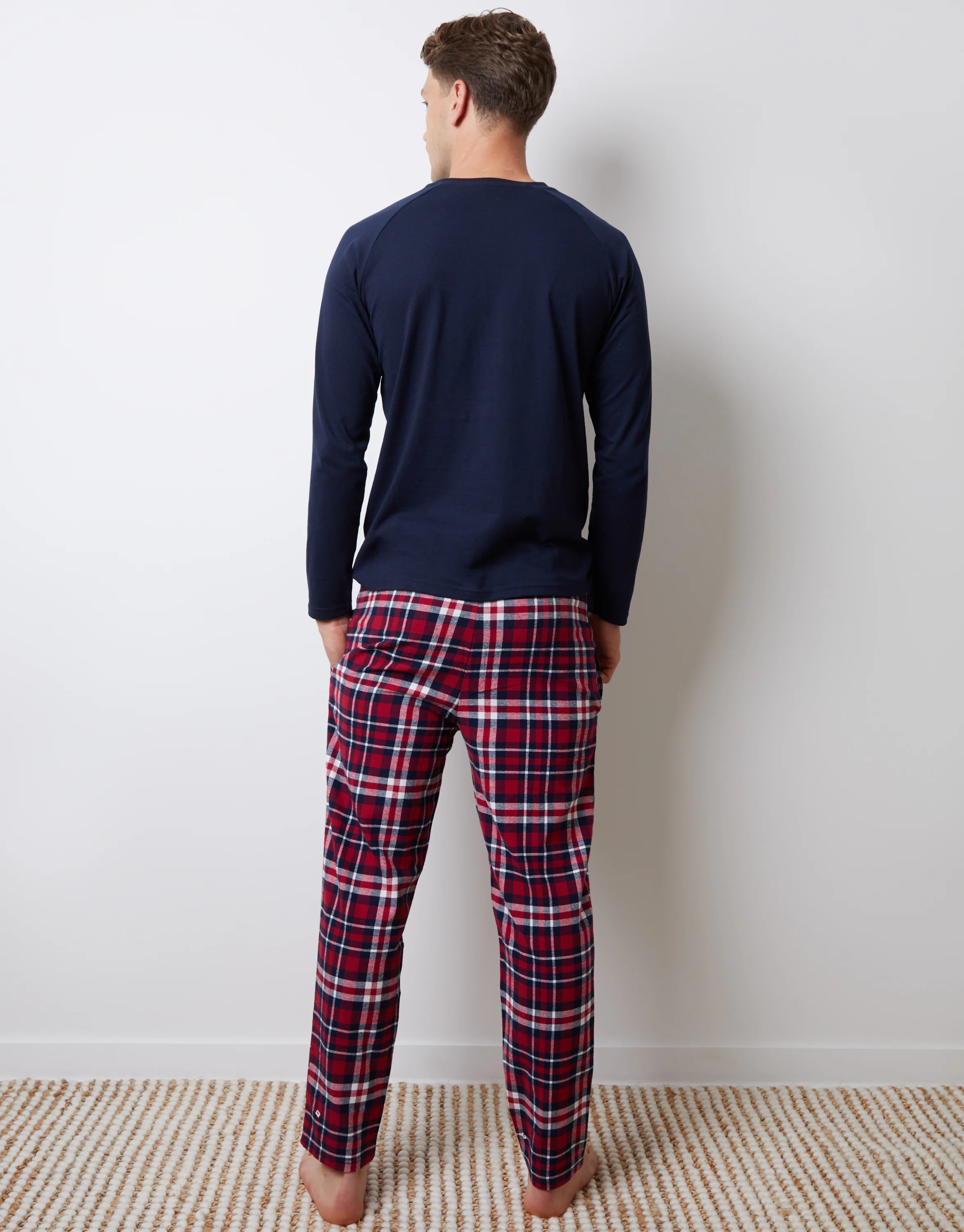 2 Pack Long Pyjama Sets in Grey & Navy Check - Image 3