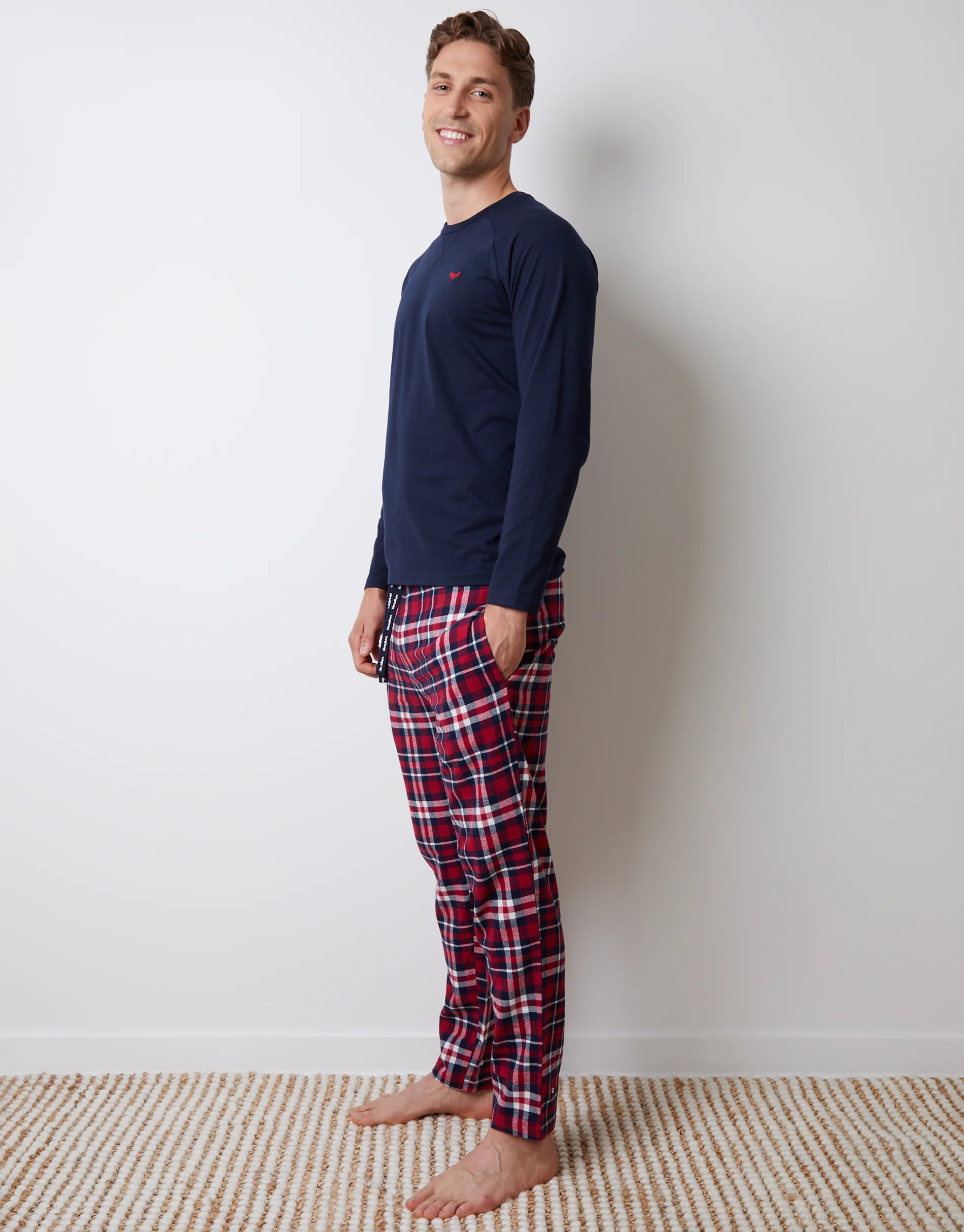 2 Pack Long Pyjama Sets in Grey & Navy Check - Image 5