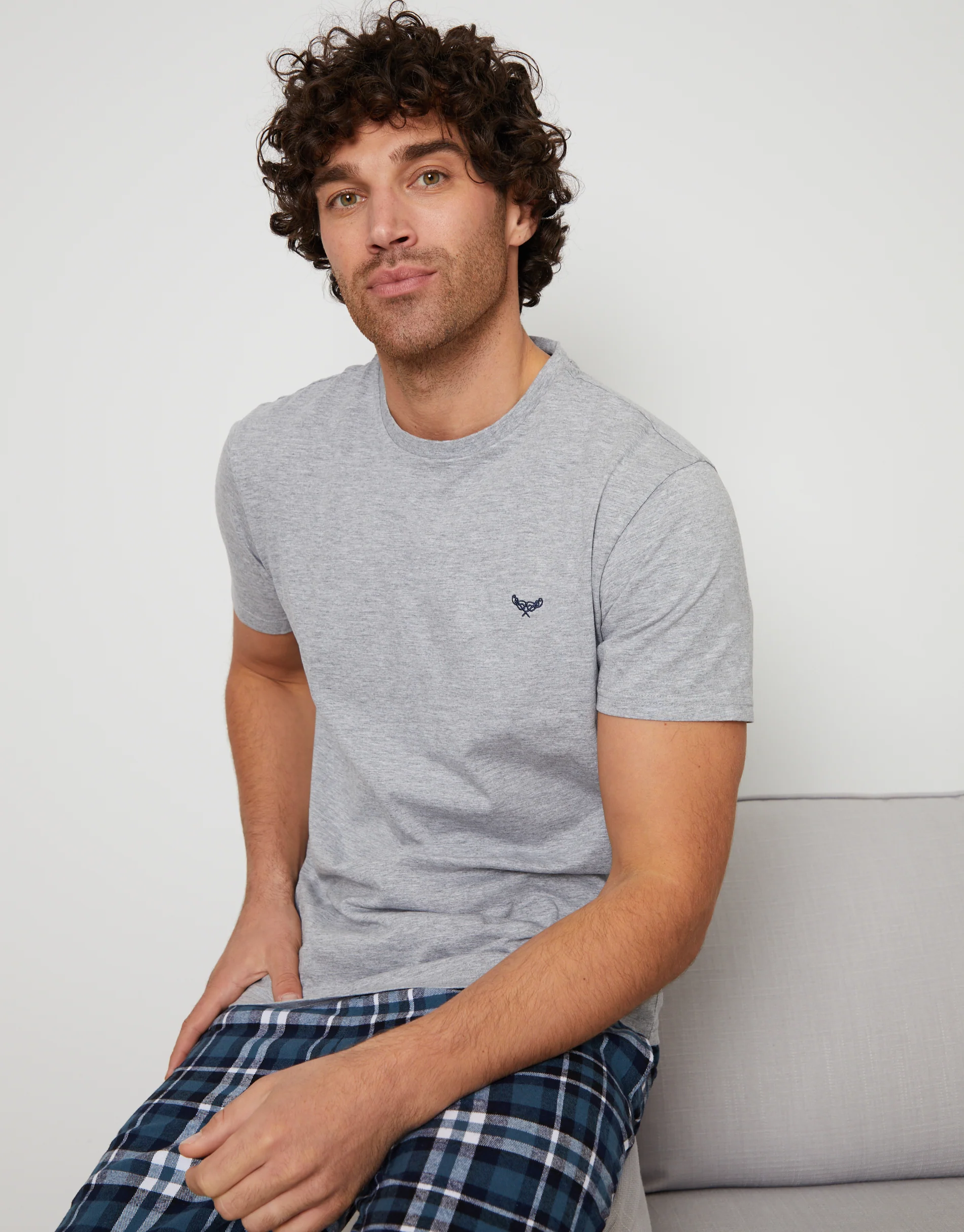 2 Pack Short Sleeve T-Shirt & Pants Pyjama Sets in Grey & Navy Check - Image 4