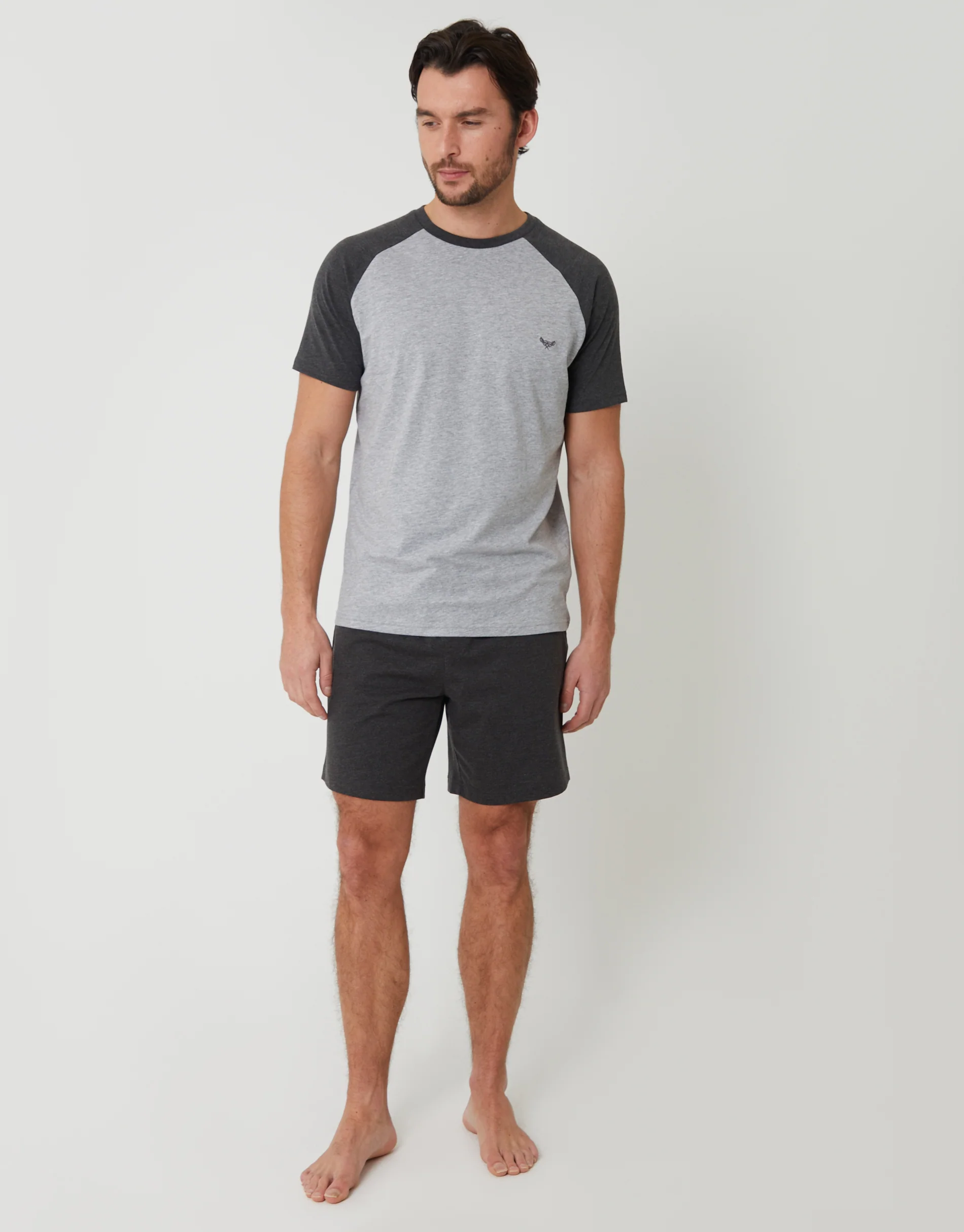 Raglan Short Sleeve Top & Shorts Lounge Set in Grey - Image 3