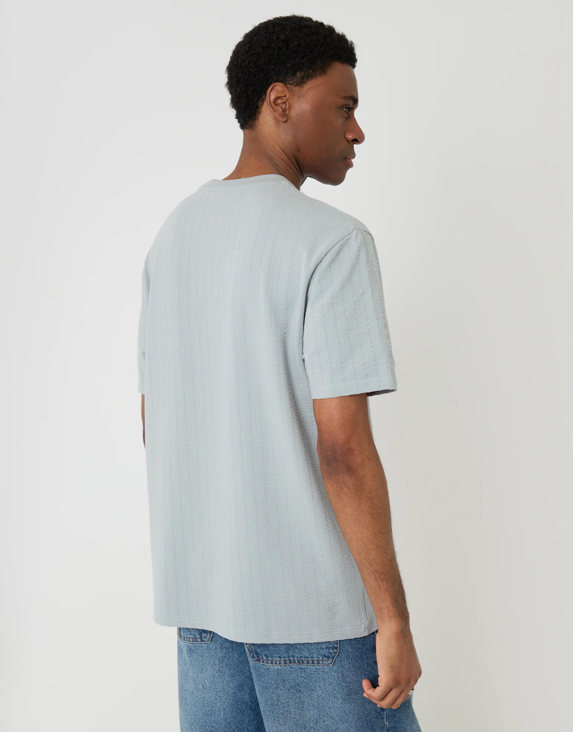 Relaxed Fit Textured Crew Neck T-Shirt in Grey - Image 2