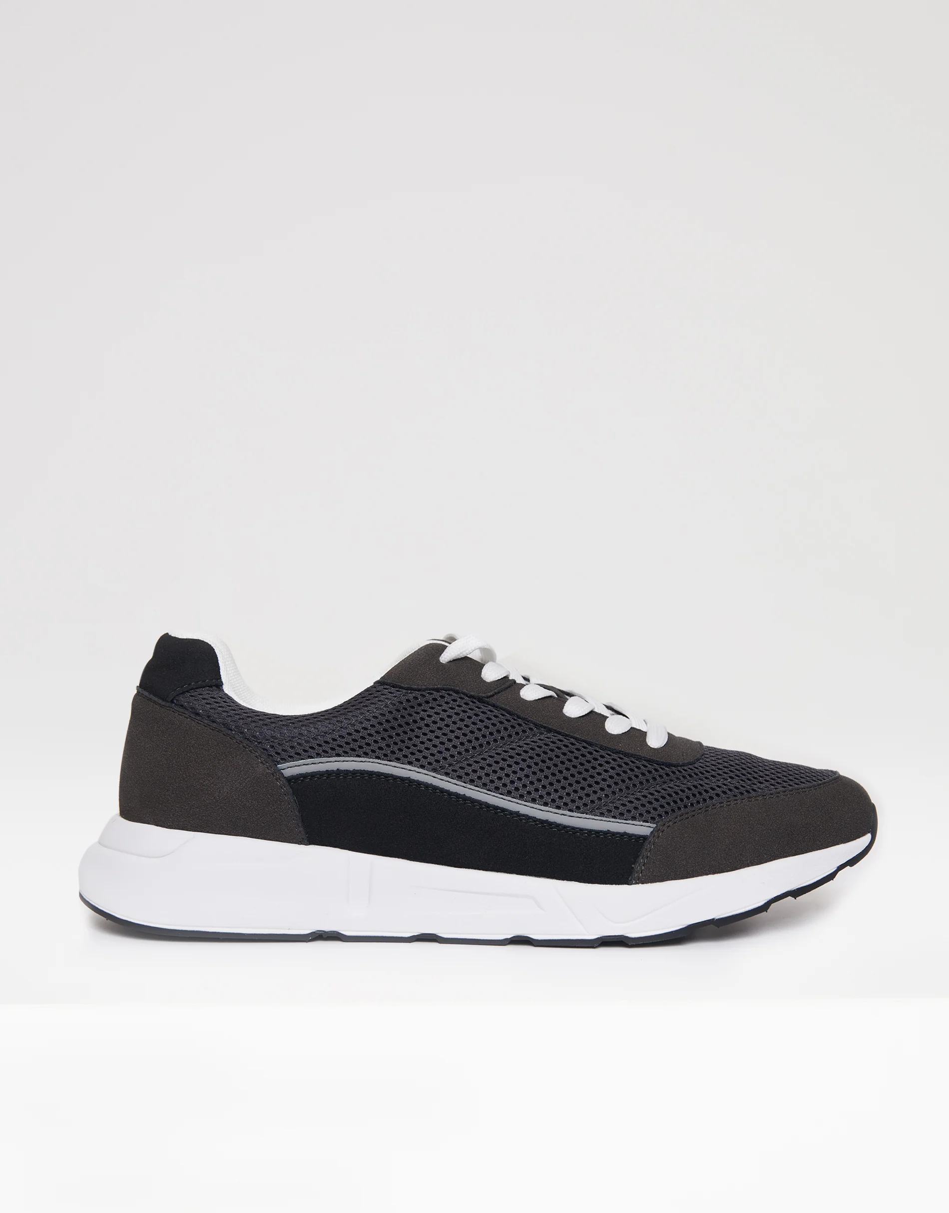 Retro Mixed Material Trainers in Grey