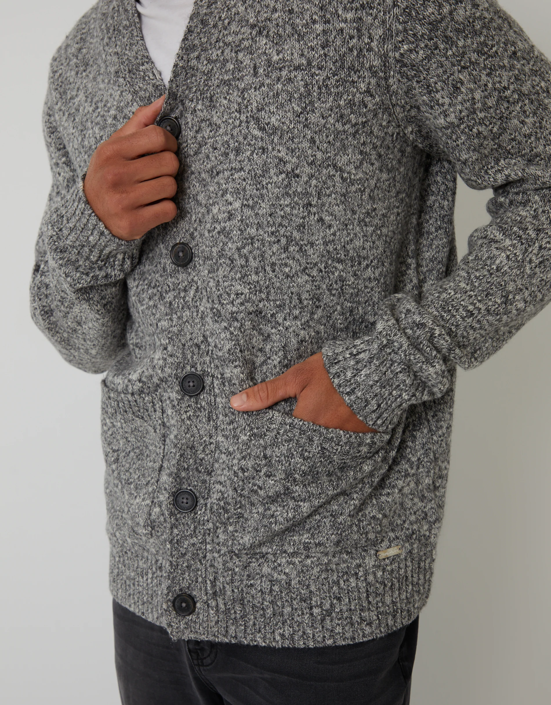 Knitted Button Up Cardigan in Grey Twist - Image 4