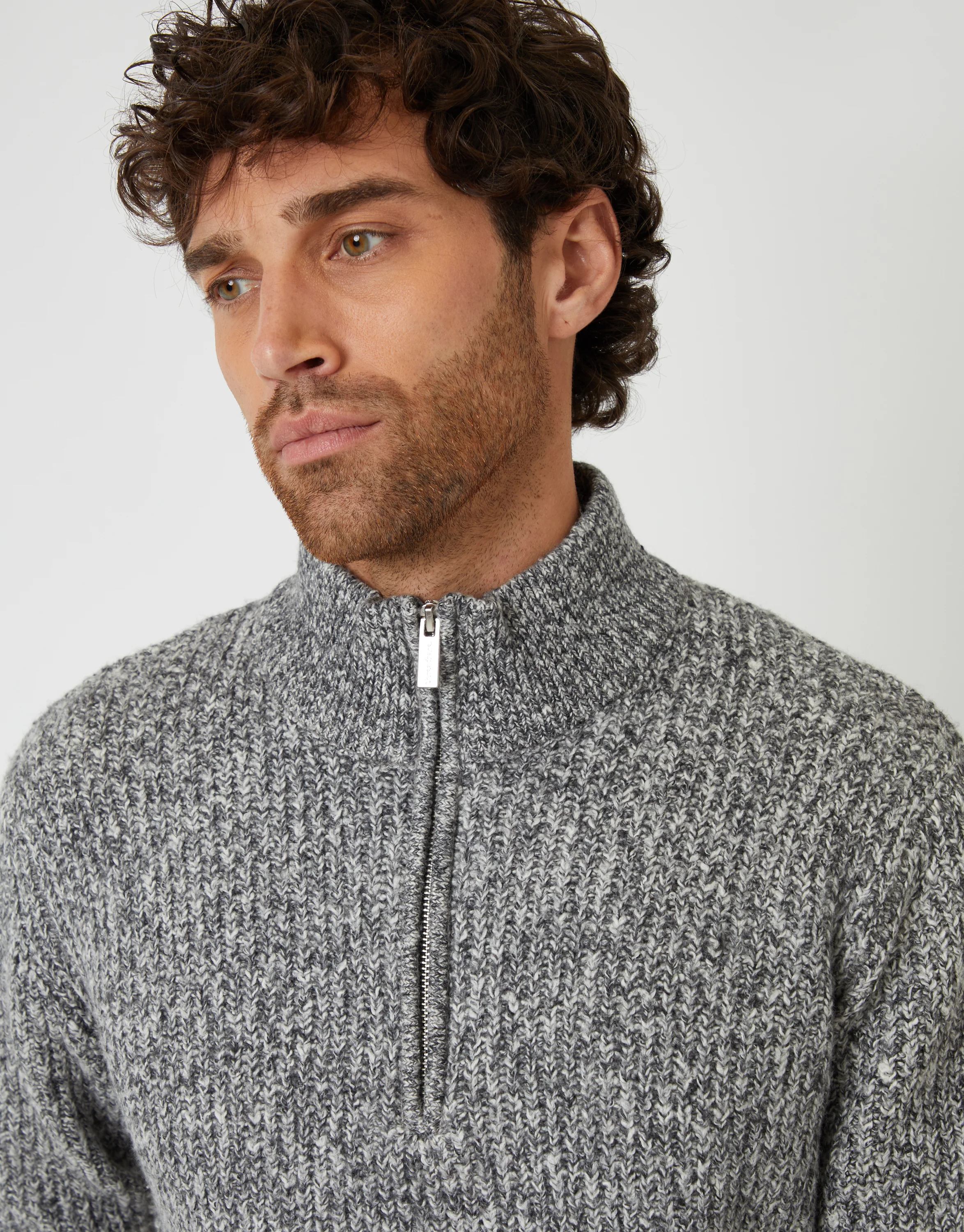 Knitted Quarter Zip Jumper in Grey Twist - Image 4