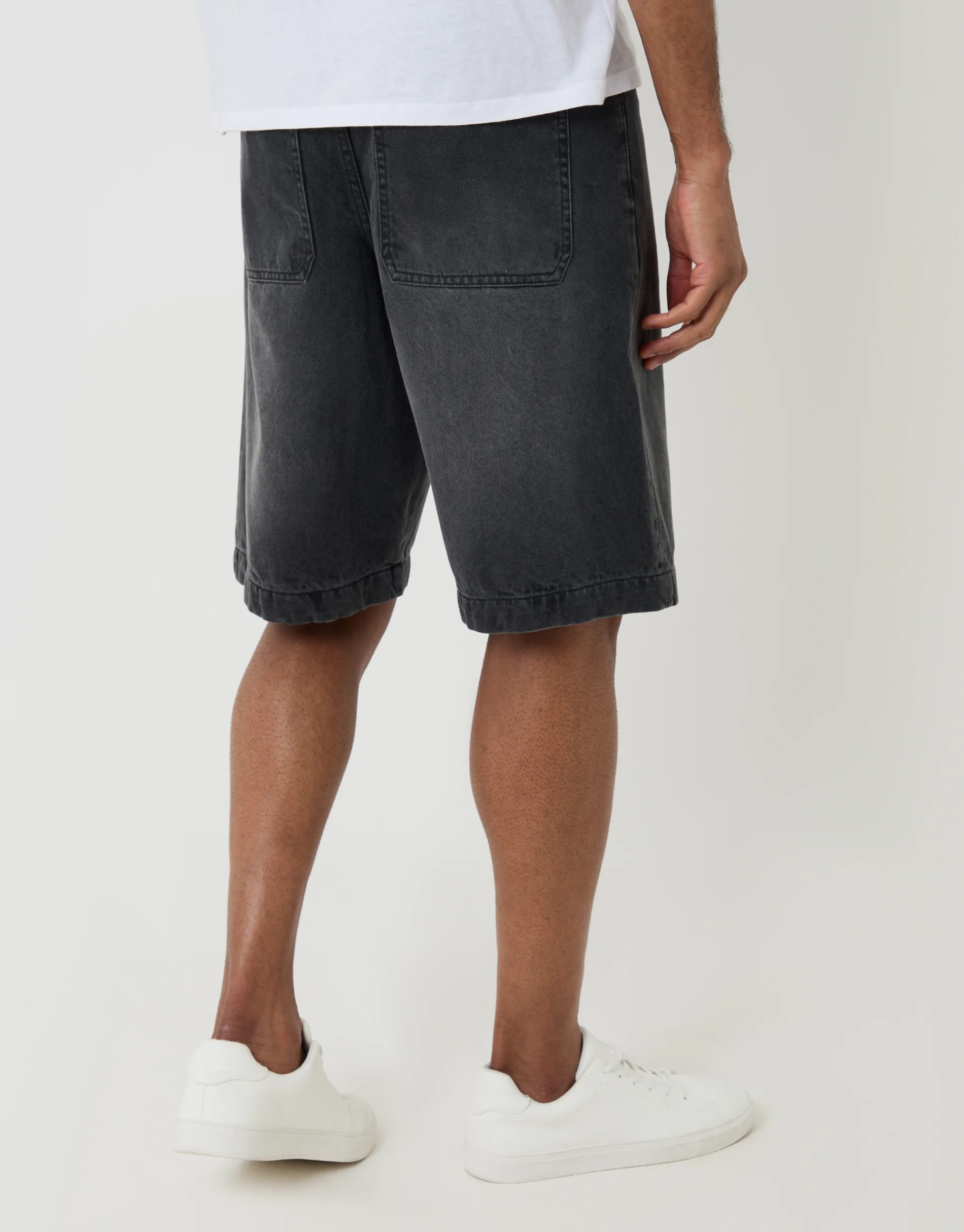 Baggy Fit Denim Shorts in Grey Wash - Image 3