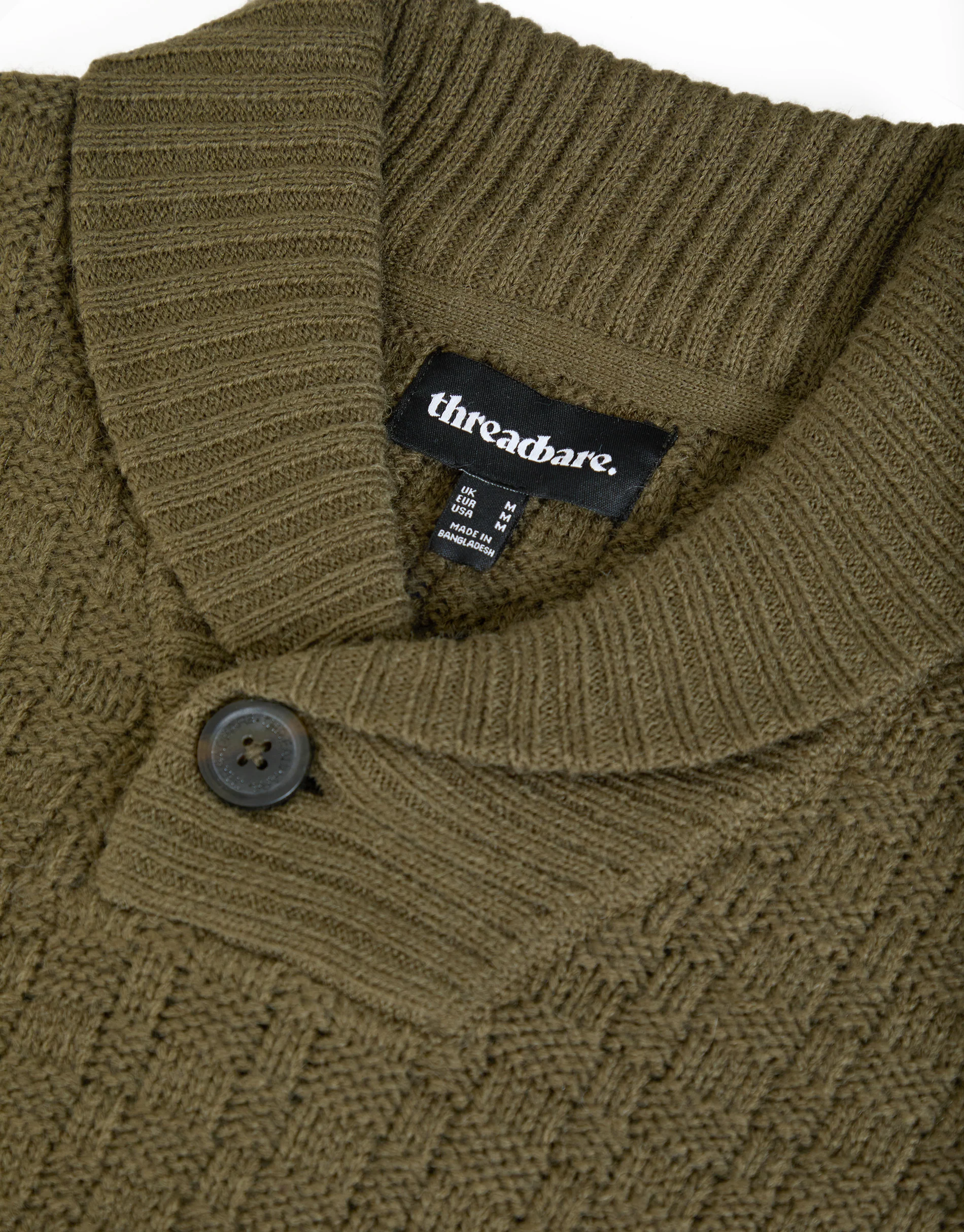 Basket Stitch Knitted Shawl Neck Jumper in Khaki Green - Image 5