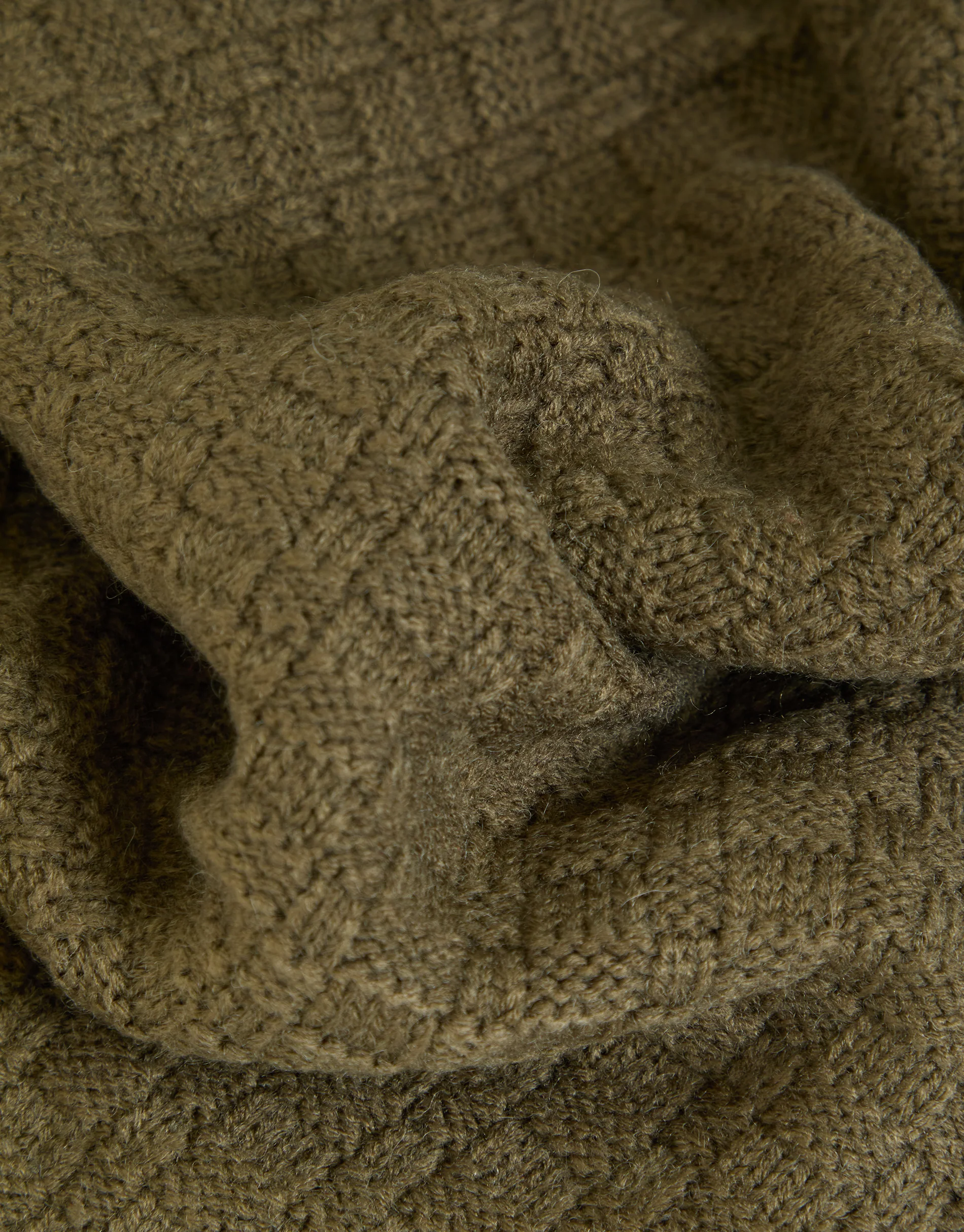 Basket Stitch Knitted Shawl Neck Jumper in Khaki Green - Image 6